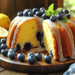 - 1 ½ cups all-purpose flour - 1 teaspoon baking powder - ½ teaspoon baking soda - ½ teaspoon salt - ½ cup (1 stick) unsalted butter, softened - 1 cup granulated sugar - 2 large eggs - Zest of 1 lemon - 2 tablespoons fresh lemon juice - 1 teaspoon vanilla extract - ½ cup sour cream - 1 cup fresh blueberries (or frozen, if out of season) - ½ cup powdered sugar (for glaze) - 2 tablespoons lemon juice (for glaze) Let’s dive deeper into each ingredient. The all-purpose flour gives the cake structure. Baking powder and baking soda help it rise. Salt enhances the flavor. For the wet ingredients, softened butter adds richness. Granulated sugar adds sweetness and helps create a light texture. Eggs bind everything and add moisture. Lemon zest and juice provide a fresh, tangy taste. Vanilla extract adds warmth, while sour cream makes the cake moist and tender. Blueberries are the star of this cake. You can use fresh or frozen ones, depending on the season. They add juicy bursts of flavor. For the glaze, powdered sugar and lemon juice create a sweet-tart topping that makes the cake shine. With these ingredients, you are set to make a delightful Lemon Blueberry Pound Cake! First, you need to preheat your oven to 350°F (175°C). This helps the cake rise well. Next, grab your 9x5 inch loaf pan and grease it. Use butter or cooking spray for this. Then, sprinkle flour inside the pan. This keeps the cake from sticking. In a medium bowl, whisk together the dry ingredients. Combine 1 ½ cups of all-purpose flour, 1 teaspoon of baking powder, ½ teaspoon of baking soda, and ½ teaspoon of salt. Whisking helps mix them evenly. Set this bowl aside for later. In a large bowl, cream the softened butter and granulated sugar. Use a mixer and beat them together for about 3-4 minutes. This should make the mix light and fluffy. Next, add the 2 large eggs one at a time. Mix well after each egg. Then, add the lemon zest, 2 tablespoons of lemon juice, and 1 teaspoon of vanilla extract. Mix until everything combines well. Now, add the dry mix to the wet mix slowly. Stir just until combined. Don't overmix! Then, fold in ½ cup of sour cream. This gives the cake a nice texture. Next, carefully add in 1 cup of fresh blueberries. Be gentle to keep them whole. Pour the batter into the greased loaf pan. Spread it out evenly. Bake in the preheated oven for 55-60 minutes. Check if it's done by inserting a toothpick into the center. If it comes out clean, the cake is ready. While the cake cools, make the glaze. In a small bowl, mix ½ cup of powdered sugar with 2 tablespoons of lemon juice. Stir until smooth. Once the cake is cool, drizzle the glaze over the top. Use a spoon for a pretty design. Enjoy your tasty lemon blueberry pound cake! To achieve the best texture in your lemon blueberry pound cake, start with room-temperature ingredients. When butter, eggs, and sour cream are at room temperature, they blend better. This helps create a smooth batter. Next, be careful not to overmix the batter. Gently fold the dry ingredients into the wet ingredients until just combined. Overmixing can make your cake dense and tough. To boost flavor, consider adding a splash of almond extract. This pairs well with lemon and blueberries. You can also use the zest of an orange for a bright twist. Adjust the sweetness by adding more or less sugar based on your taste. Taste the batter before baking to find your perfect balance. For a stunning finish, serve your pound cake on a lovely platter. A white or colorful plate can enhance its look. Garnish each slice with whole blueberries and a sprig of fresh mint. This adds a pop of color and makes your cake look more inviting. {{image_2}} You can switch up the fruits in your lemon blueberry pound cake. Try using strawberries or raspberries for a twist. These fruits add a new flavor and color. Pick fruits that are in season for the best taste. At summer's end, blueberries shine, but when fall arrives, strawberries can steal the show. If you want a healthier option, consider honey or maple syrup. These sweeteners bring a unique taste and can cut down on refined sugar. For a gluten-free version, use almond or coconut flour instead of all-purpose flour. This change keeps the cake light and fluffy while being kinder to your tummy. Incorporate nuts for a crunchy bite. Chopped walnuts or almonds can add texture. If you love chocolate, throw in some chocolate chips. They pair well with blueberries and lemon. You can also swap sour cream for yogurt. This change keeps the cake moist and adds a slight tang. To store leftover lemon blueberry pound cake, wrap it tightly in plastic wrap. You can also place it in an airtight container. This method keeps it fresh and moist. For best taste, enjoy it within three days. For long-term storage, freeze the pound cake. First, slice it into pieces. Wrap each slice in plastic wrap, then place them in a freezer bag. This keeps the slices fresh for up to three months. When you’re ready to eat, just take out a slice. To thaw, remove the slice from the bag and wrap. Let it sit at room temperature for about an hour. You can also thaw it in the fridge overnight. To reheat slices of pound cake, use the microwave. Heat for about 10-15 seconds. Check to avoid overheating. You want it warm but not hot. For a crispier texture, place slices in a toaster oven at 350°F for about 5 minutes. This method keeps the cake moist and adds a nice crust. Enjoy your cake warm! Yes, you can use frozen blueberries. They work well in this cake. Frozen berries may add some color to the batter. Make sure not to thaw them first. Just fold them in straight from the freezer. This will help keep the cake from turning blue. To check if your cake is done, use a toothpick. Insert it into the center of the cake. If it comes out clean, the cake is ready. If you see batter on the toothpick, bake it a bit longer. Check every few minutes until it's done. If you don't have sour cream, try plain yogurt. Greek yogurt is a great choice too. It gives the same creaminess and tang. You can also use buttermilk in a pinch. Just adjust the amount slightly, as buttermilk is thinner. To keep your cake moist, do not overbake it. This can dry it out. You can also wrap the cooled cake in plastic wrap. Store it in a sealed container at room temperature. Adding a bit more sour cream can help too. Yes, you can make this cake ahead of time. It stays fresh for several days. Wrap it well and store it in a cool place. You can also freeze it for longer storage. Just let it cool fully before wrapping. This blog post guides you through making a delicious lemon blueberry pound cake. We covered essential ingredients, step-by-step baking instructions, and tips to enhance flavor and presentation. You learned about storage options and variations to suit your taste and dietary needs. Making this cake can be fun and easy. With the right steps and ingredients, you will impress anyone who tries it. Enjoy baking and sharing this treat with friends and family!
