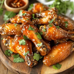 For this recipe, you will need: - 2 pounds chicken wings Chicken wings are the star of the dish. They have the right amount of fat for juicy bites. Choose fresh or thawed wings from the store. The sauce is what makes these wings pop. Gather these items: - 1/4 cup honey - 2 tablespoons sriracha sauce - 1 tablespoon soy sauce (low sodium preferred) Honey adds sweetness, while sriracha gives a spicy kick. The soy sauce brings depth and umami to the blend. To add flavor and texture, you will also need: - 1 teaspoon garlic powder - 1 teaspoon onion powder - 1/2 teaspoon black pepper - 1 tablespoon olive oil - Sesame seeds (for garnish) - Fresh cilantro, chopped (for garnish) Garlic and onion powders enhance the taste, while black pepper adds a little heat. Olive oil helps the wings crisp up in the air fryer. For the finishing touch, sprinkle sesame seeds and chopped cilantro to make them look great. First, grab 2 pounds of chicken wings. Pat them dry with paper towels. This helps them get crispy in the air fryer. Make sure to remove any excess moisture. Dry wings cook better and get that nice crunch we all love. In a large bowl, combine the following ingredients: - 1/4 cup honey - 2 tablespoons sriracha sauce - 1 tablespoon low-sodium soy sauce - 1 teaspoon garlic powder - 1 teaspoon onion powder - 1/2 teaspoon black pepper Whisk these together until you see a smooth blend. The honey brings sweetness, and the sriracha adds heat. This mix will coat the wings perfectly. Now, add the chicken wings to the bowl with the marinade. Use your hands to coat the wings well. Get every piece covered! Let them marinate for at least 30 minutes. For deeper flavor, you can refrigerate them for up to 4 hours. While the wings are soaking up that flavor, preheat your air fryer. Set it to 380°F (193°C) for about 5 minutes. Preheating helps cook the wings evenly. After preheating, toss the marinated wings with 1 tablespoon of olive oil. This step helps them get crispy. Place the wings in the air fryer basket in a single layer. Avoid overcrowding to ensure they cook well. Cook for 25-30 minutes. Flip the wings halfway through to get even crispiness. If you want more flavor, brush a mix of honey and sriracha on the wings in the last 5 minutes. This creates a sticky glaze that makes them even tastier. Once the wings are done, let them sit for a couple of minutes. Plate them on a nice serving platter. For a pop of color, sprinkle sesame seeds and chopped cilantro on top. Serve with extra sriracha on the side for those who like it spicy! To get crispy wings, dry the chicken well. Use paper towels to pat them dry. This step helps remove moisture. Less moisture means crispier skin. Toss the wings with olive oil before cooking. This also adds to the crispiness. Let the wings marinate for at least 30 minutes. This helps the flavors soak in well. For even better taste, marinate for up to 4 hours. The longer they sit, the more flavor they hold. Massage the marinade into the wings to coat them evenly. Set your air fryer to 380°F (193°C). This temperature cooks the wings just right. It makes them crispy outside and tender inside. Cook the wings for 25 to 30 minutes. Flip them halfway for even cooking. You want them golden brown and crispy. {{image_2}} If you want to turn up the heat, try adding more sriracha. You can start with an extra tablespoon. For a different flavor, mix in some cayenne pepper. This spice brings a nice kick that pairs well with the honey. You can serve these wings with various sauces. Try ranch or blue cheese dressing for a creamy touch. You can also go for a sweet chili sauce for extra sweetness. Each sauce brings a new flavor twist that everyone will enjoy. Chicken wings are great, but you can try other proteins too. Drumsticks work well and cook just like wings. If you're looking for a lighter option, use turkey wings. For a fun twist, try using tofu for a vegetarian version. Just make sure to adjust cooking times as needed. After enjoying your Air Fryer Honey Sriracha Wings, let them cool. Place any leftovers in an airtight container. They can stay fresh in the fridge for about three to four days. Ensure you seal the container well to keep out moisture. When you’re ready to dig in again, reheating is key. Preheat your air fryer to 375°F (190°C). Place the wings in the basket in a single layer. Heat them for about 6 to 8 minutes. This will help them regain their crispy texture. If you want, you can brush on a bit of fresh honey and sriracha sauce for extra flavor. If you want to save wings for later, freezing works too. First, let the wings cool completely. Then, spread them in a single layer on a baking sheet and freeze for about 1 hour. Once they are frozen, transfer them to a freezer bag. Squeeze out as much air as possible before sealing. They can stay good in the freezer for up to three months. When ready to enjoy, thaw in the fridge overnight before reheating. Yes, you can use frozen wings. Just make sure to thaw them first. Pat them dry with paper towels. This step helps them get crispy. You may need to cook them a bit longer. Check that they reach 165°F inside. To make wings extra crispy, dry them well before cooking. Use paper towels to remove moisture. Toss them with olive oil before air frying. Cook them at a high temperature, like 380°F. Flip them halfway for even crispiness. You can adjust the spiciness easily. To make it milder, use less sriracha sauce. Add more honey to balance the heat. To make it spicier, add more sriracha or some hot sauce. You can also add chili flakes for extra kick. Yes, you can bake these wings. Preheat your oven to 400°F. Arrange the wings on a baking sheet in a single layer. Bake for 40-45 minutes, flipping halfway through. This method will also give you tasty, crispy wings! This guide covered how to make tasty chicken wings in an air fryer. We discussed the key ingredients, including chicken and sauces, and how to prepare them. I shared steps to get crispy wings and tips for marinating and cooking. You learned about variations and how to store leftovers. Remember, with a few tweaks, you can enjoy wings just the way you like them. Now you can impress your friends and family with your wing-making skills. Dive into this fun cooking adventure!