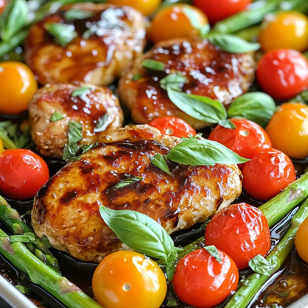 - 1 lb turkey cutlets - 1/4 cup balsamic vinegar - 2 tablespoons honey - 1 tablespoon Dijon mustard - 3 cloves garlic, minced - 2 tablespoons olive oil - 1 teaspoon dried thyme - Salt and pepper to taste - 1 cup cherry tomatoes, halved - 1 cup asparagus, trimmed - Fresh basil for garnish This recipe starts with fresh turkey cutlets as the main protein. You can find these at your local market. The balsamic vinegar adds depth and tanginess to the dish. Honey balances the vinegar's tartness. Together, they create a rich glaze. For flavor, we use Dijon mustard. It gives a nice kick without overpowering the turkey. Minced garlic adds warmth and aroma. Olive oil helps everything blend together and keeps the turkey moist. The dried thyme brings an earthy note. Adjust the salt and pepper to suit your taste. The cherry tomatoes add sweetness and color. Asparagus provides crunch and freshness. Finally, fresh basil brightens the dish. It’s perfect for garnish. Each ingredient plays a role in making this meal delicious and visually appealing. - Preheat the oven to 400°F (200°C). This step gets your oven ready for baking. - Prepare the marinade. In a small bowl, whisk together: - 1/4 cup balsamic vinegar - 2 tablespoons honey - 1 tablespoon Dijon mustard - 3 cloves garlic, minced - 2 tablespoons olive oil - 1 teaspoon dried thyme - Salt and pepper to taste Mix until smooth. This marinade gives the turkey its sweet and tangy flavor. - Coat the turkey cutlets with the marinade. Make sure each cutlet is well covered. - Place them in a shallow dish and let them marinate. A minimum of 15 minutes is best. For more flavor, let them sit longer. - Prepare the baking sheet. Line it with parchment paper for easy cleanup. - Arrange the vegetables on the sheet pan. Place 1 cup of halved cherry tomatoes and 1 cup of trimmed asparagus in a single layer. Drizzle a bit of olive oil, salt, and pepper over them. - Add the marinated turkey cutlets to the sheet pan. Nestle them among the vegetables. - Bake the sheet pan in the oven for 20-25 minutes. Check that the turkey reaches an internal temperature of 165°F (74°C). - For a nice finish, switch the oven to broil for the last 2-3 minutes. Keep an eye on it to avoid burning. This step-by-step guide ensures a tasty, well-balanced meal that shines with flavor. Enjoy the easy process and the delicious outcome! - Recommended Marination Time for Enhanced Taste: Marinate the turkey cutlets for at least 15 minutes. For deeper flavor, aim for 30 minutes or longer. This lets the herbs and garlic soak in well. - Choosing Fresh Ingredients for Optimal Results: Always use fresh herbs, ripe cherry tomatoes, and crisp asparagus. Fresh ingredients add bright flavors and textures to your dish. - Ideal Oven Temperature Settings: Preheat your oven to 400°F (200°C). This temperature helps the turkey cook evenly while allowing the veggies to roast perfectly. - Importance of Monitoring Internal Temperature: Use a meat thermometer to check the turkey cutlets. They must reach an internal temperature of 165°F (74°C) for safe eating. This step ensures juicy and tender meat. - Pairing Options for a Complete Meal: Serve your turkey cutlets with a side of rice or quinoa. A fresh green salad pairs well too. These sides balance the rich flavors of the dish. - Creative Presentation Ideas: Arrange the turkey and veggies on a large platter. Garnish with fresh basil for a pop of color. This makes your meal look inviting and delicious. {{image_2}} You can switch turkey cutlets for chicken or tofu. Chicken gives a similar taste. Tofu is great for a plant-based meal. Both options work well with the same marinade. For vegetables, feel free to use what’s in season. Zucchini, bell peppers, or carrots add color and crunch. Mix and match your favorite veggies for a fun twist. Want some heat? Add red pepper flakes or cayenne to the marinade. This brings a spicy kick. For a sweeter touch, use maple syrup instead of honey. You can also swap out the thyme. Try rosemary or oregano for a different taste. Fresh herbs add depth to the dish. This recipe can easily be gluten-free. Just check your Dijon mustard. Most are gluten-free, but some brands do add gluten. To make it keto-friendly, skip the honey or use a low-carb sweetener. Pair it with low-carb veggies like broccoli or cauliflower. This keeps your meal within keto limits while still being tasty. To store leftovers in the fridge, place them in an airtight container. This keeps the turkey cutlets fresh. You can enjoy them for up to three days. After that, the quality may drop. Always check for any off smells or changes in texture. You can freeze leftover turkey cutlets for future meals. Let them cool completely before freezing. Wrap each portion tightly in plastic wrap. Place them in a freezer bag to prevent freezer burn. They will stay good for up to three months. When you’re ready to eat, thaw in the fridge overnight. Reheat in the oven or microwave until hot. Preparing ingredients in advance makes cooking easier. Chop the cherry tomatoes and asparagus ahead of time. You can also mix the marinade in advance. If you want to assemble ahead, marinate the turkey cutlets and store them in the fridge. This helps enhance the flavor. Just remember to bake them within 24 hours for the best taste. What can I serve with balsamic glazed turkey cutlets? You can serve balsamic glazed turkey cutlets with many sides. Here are some great options: - Roasted potatoes - Quinoa salad - Steamed broccoli - A fresh green salad - Garlic bread These options add variety and color to your meal. Can I marinate the turkey cutlets overnight? Yes, you can marinate the turkey cutlets overnight. This enhances the flavor. Just be sure to cover them well in the fridge. The longer they sit in the marinade, the more they soak up those tasty flavors. How do I know when the turkey is fully cooked? The turkey cutlets are done when they reach an internal temperature of 165°F (74°C). Use a meat thermometer to check this. The meat should also be white and no longer pink. Can I make this recipe without using a sheet pan? Yes, you can use a baking dish if you don’t have a sheet pan. Just make sure the turkey and veggies have enough space. This helps them cook evenly. Is balsamic vinegar healthy? Balsamic vinegar is healthy in moderation. It has antioxidants and can aid digestion. It is low in calories and adds flavor without extra fat. What are the nutritional benefits of turkey cutlets? Turkey cutlets are a lean protein source. They are low in fat and high in protein. This helps with muscle growth and weight management. Turkey also contains important vitamins and minerals, like B vitamins and selenium. This blog post covered a tasty balsamic glazed turkey cutlet recipe. We explored key ingredients like turkey, balsamic vinegar, and fresh veggies. I shared step-by-step instructions to ensure great results each time. You learned helpful tips for flavor and cooking techniques. Variations allow for creative twists, and storage details ensure freshness. Cooking should be fun and rewarding. Enjoy making this meal and sharing it with others. Experiment with flavors and ingredients. You will create a dish everyone loves!