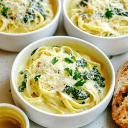 - Pasta options: You can choose either fettuccine or spaghetti. Both work great. - Dairy essentials: Heavy cream gives it richness, while grated Parmesan cheese adds flavor. - Aromatics: Fresh minced garlic is key for taste. Italian seasoning blends well with the dish. - Fresh greens: Spinach not only adds color but also nutrition. - Broth: Use vegetable broth as the base for a rich, savory flavor. Each ingredient plays a vital role in making this dish creamy and tasty. The pasta absorbs the broth and cream, while the garlic and seasoning bring everything together. Spinach adds a nice pop of green, making the meal both appealing and healthy. This recipe is simple, yet each ingredient shines through, creating a delightful one-pot meal. 1. Start by heating 1 tablespoon of olive oil in a large pot over medium heat. 2. Once the oil is hot, add 4 cloves of minced garlic. Sauté for about 1 minute until it smells great. Watch it closely so it doesn’t burn. 3. Next, add 12 oz of uncooked fettuccine or spaghetti to the pot. Pour in 4 cups of vegetable broth. Bring the mix to a boil. 4. Once it boils, lower the heat to medium-low. Let it simmer for about 10-12 minutes. Stir it every few minutes until the pasta is al dente. 1. Now, pour in 1 cup of heavy cream. Add 1 cup of grated Parmesan cheese. Stir it all together. This will make a nice creamy sauce. 2. If the sauce looks too thick, you can add more vegetable broth or cream. Just a little at a time until you like the texture. 1. Stir in 2 cups of fresh spinach and 1 teaspoon of Italian seasoning. Mix until the spinach wilts down. 2. Taste your pasta and add salt and pepper as needed. 3. For a lovely presentation, serve the pasta in deep bowls. You can sprinkle more Parmesan cheese on top. A drizzle of olive oil adds a nice touch too. Don’t forget to have some crusty bread on the side for dipping! To get that rich creaminess in your pasta, stir continuously. This helps the cheese melt well and blend with the cream. If the sauce feels too thick, use hot pasta water. This water has starch that keeps the sauce smooth. For an extra kick, try adding herbs or spices. A pinch of red pepper flakes gives some heat. You can also use fresh basil or thyme for a fresh taste. If you want a cheese swap, try Asiago or Pecorino Romano. Each will add a unique twist. Be careful not to burn the garlic. It can turn bitter fast. Keep your heat at medium when sautéing it. Monitor your heat levels throughout cooking. This will ensure the pasta cooks just right. Perfect pasta should be al dente, meaning it has a slight bite. {{image_2}} You can easily make this dish fit your diet. For a gluten-free option, pick gluten-free pasta. Many brands offer great choices. Look for rice or chickpea pasta for a tasty swap. If you need dairy-free options, use coconut cream instead of heavy cream. Nutritional yeast is a great cheese substitute. It adds a nice, cheesy flavor without dairy. Want to pack in more protein? You can add chicken, shrimp, or tofu. Cook the protein separately and mix it in when you add the spinach. This way, you get a full meal. You can also add veggies for extra nutrition. Peas, broccoli, or bell peppers work well. Just toss them in when you mix the spinach. They will add color and crunch to your dish. For those who like spice, add red pepper flakes. A little can go a long way. Just sprinkle them in when you add the cream and cheese. If you crave an Italian twist, try sun-dried tomatoes. Chop a few and add them with the spinach. This will give your pasta a rich, tangy taste that everyone will love. To keep your One-Pot Creamy Garlic Parmesan Pasta fresh, store it in an airtight container. This helps avoid drying out. Place the pasta in the fridge within two hours after cooking. It will last for about 3 days. If you want to save some for later, freezing is a great option. Divide the pasta into single portions. Use freezer-safe bags or containers. Squeeze out as much air as possible before sealing. This helps prevent freezer burn. You can freeze it for up to 3 months. When reheating, you want to keep the creaminess of the sauce. The best way is to use the stovetop. Place the pasta in a pan over low heat. Add a splash of vegetable broth or cream. Stir gently as it warms. This keeps the sauce smooth and tasty. If you prefer using a microwave, use a microwave-safe bowl. Add a splash of liquid, then cover it with a damp paper towel. Heat it in short bursts, stirring in between. This method also helps maintain the creamy texture. For the best results, avoid reheating more than once. Repeated heating can change the texture and flavor. Enjoy your creamy pasta warm and delicious! Yes, you can use different pasta shapes. While fettuccine and spaghetti work great, penne, farfalle, or even whole wheat pasta are good options. Just adjust the cooking time based on the type you choose. Smaller shapes cook faster, while larger ones may take a bit longer. If you don’t have vegetable broth, you can use water. However, the flavor may be less rich. For more taste, consider using chicken broth or adding some herbs and spices to the water. You can also mix in a little soy sauce or miso paste for depth. To make this dish vegan, swap heavy cream for a plant-based cream or cashew cream. Use nutritional yeast instead of Parmesan for a cheesy flavor. Make sure to check your pasta for egg ingredients, as some pastas contain eggs. Choose a vegan pasta to keep it fully plant-based. In this blog post, we explored how to make One-Pot Creamy Garlic Parmesan Pasta. We covered key ingredients like pasta, heavy cream, and fresh spinach. You learned step-by-step instructions for cooking and making a creamy sauce. We also shared tips for enhancing flavor and suggested variations for dietary needs. Finally, we discussed storage and reheating methods. With this dish, you can create a tasty meal that fits your needs. Remember to get creative with flavors and adjustments. Enjoy your cooking adventure!