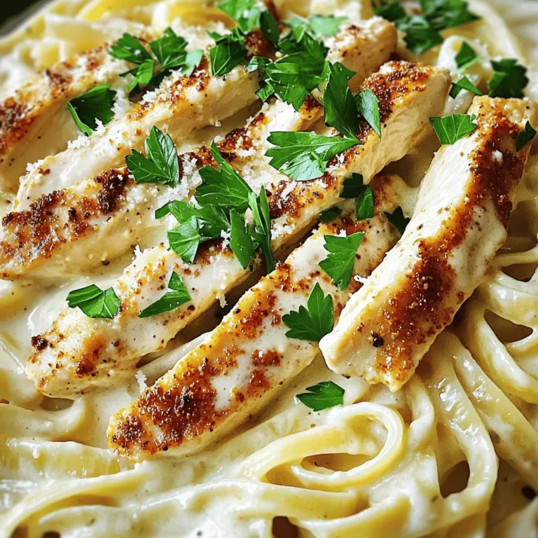 To make a tasty Creamy Cajun Chicken Alfredo, gather these ingredients: - 2 boneless, skinless chicken breasts - 8 oz fettuccine pasta - 2 tablespoons Cajun seasoning - 2 tablespoons olive oil - 3 cloves garlic, minced - 1 cup heavy cream - 1 cup grated Parmesan cheese - 1/2 cup chicken broth - Salt and black pepper to taste - 1/4 cup chopped fresh parsley (for garnish) These ingredients create a blend of rich flavors. The chicken brings protein and heartiness. The pasta gives a comforting base. Cajun seasoning adds a spicy kick. Olive oil helps cook the chicken and adds flavor. Garlic gives a nice aroma and taste. Heavy cream creates the creamy texture. Parmesan cheese adds a salty, nutty flavor. Chicken broth enhances the sauce's depth. Salt and pepper balance everything out. Finally, fresh parsley brightens the dish and adds color. Start by boiling water in a large pot. Add salt to the water. Once boiling, add 8 oz of fettuccine pasta. Cook it according to the package directions until it is al dente. This should take about 8 to 10 minutes. When done, drain the pasta and set it aside. While the pasta cooks, take 2 boneless, skinless chicken breasts. Season both sides with 2 tablespoons of Cajun seasoning, salt, and black pepper. Make sure the seasoning covers the chicken well for great flavor. In a large skillet, heat 2 tablespoons of olive oil over medium-high heat. Add the seasoned chicken breasts. Cook for about 6 to 7 minutes on each side until the chicken is golden brown and fully cooked. Remove the chicken from the skillet and let it rest for a few minutes. Slice it into strips. Next, in the same skillet, reduce the heat to medium. Add 3 cloves of minced garlic and sauté for 1 minute until fragrant. Pour in 1/2 cup of chicken broth and bring it to a simmer. Now, add 1 cup of heavy cream and stir it well. Bring this mixture back to a gentle simmer. Slowly whisk in 1 cup of grated Parmesan cheese. Keep stirring until the cheese melts and the sauce is smooth. Taste and add more salt and pepper if you like. Take the drained fettuccine pasta and add it to the Alfredo sauce in the skillet. Toss the pasta well to coat it evenly with the creamy sauce. Fold in the sliced Cajun chicken into the pasta and sauce. Make sure everything is well mixed and heated through. The chicken should be warm and flavorful. Serve the Cajun Chicken Alfredo in bowls or plates. For a pop of color, garnish with 1/4 cup of chopped fresh parsley. Enjoy your creamy, spicy meal! To cook chicken just right, start with fresh, boneless, skinless chicken breasts. Season both sides well with Cajun seasoning, salt, and black pepper. Heat olive oil in a large skillet over medium-high heat. Add the chicken and cook for 6-7 minutes on each side. Look for a golden brown color and ensure the chicken is cooked through. Use a meat thermometer to check the internal temperature; it should be 165°F. Let the chicken rest for a few minutes before slicing. This keeps it juicy and tasty. For a rich Alfredo sauce, use heavy cream. After cooking garlic in the skillet, add chicken broth and let it simmer. Pour in the heavy cream next and bring it back to a gentle simmer. Slowly whisk in grated Parmesan cheese until it melts. This gives your sauce a creamy texture. Taste your sauce and adjust with salt and black pepper if needed. For extra flavor, add a pinch of cayenne pepper or a squeeze of lemon juice. When cooking fettuccine, use a large pot with plenty of salted water. This helps keep the pasta from sticking together. Follow the package instructions to cook until al dente, which means firm to the bite. Don't forget to drain the pasta but reserve a bit of pasta water. Adding a splash of this water to the sauce can help it cling to the pasta better. Once drained, toss the pasta with the Alfredo sauce quickly to keep it warm and flavorful. {{image_2}} To make a vegetarian version, skip the chicken. Use mushrooms instead. Cook them in olive oil until they are brown and tender. You can also add some bell peppers for a sweet crunch. The Cajun seasoning still gives it that great kick. This dish stays creamy and rich with just as much flavor. Want more heat? Add extra Cajun seasoning to the chicken. You can also mix in some crushed red pepper flakes when making the sauce. This will give your Alfredo a fiery touch. Remember to taste as you go to get the heat just right for you. Adding vegetables boosts both flavor and nutrition. Consider using spinach, broccoli, or zucchini. Sauté them in the skillet before adding the garlic. This method helps them keep their bright colors and crunch. Toss them in with the pasta and sauce for a tasty, colorful dish. After you make the Cajun Chicken Alfredo, let it cool. Place it in an airtight container. This will keep it fresh. You can store it in the fridge for up to three days. Make sure to label your container. This helps you remember when you made it. If you want to save it for later, freezing works well. First, cool the dish completely. Then, place it in a freezer-safe container. You can freeze it for up to two months. When you want to eat it, just take it out and thaw it in the fridge overnight. To reheat, you can use the stove or microwave. If using the stove, warm it on low heat. Stir it often to avoid burning. Add a splash of chicken broth or cream if it seems dry. If using the microwave, heat in short bursts. Stir between each burst to heat evenly. Enjoy your delicious meal again! Cajun seasoning is a blend of spices. It often includes paprika, cayenne, garlic powder, and onion powder. This mix brings a bold, warm flavor to dishes. It adds a nice kick without being too hot. You can find it in stores or make your own. Just mix equal parts of the spices mentioned above for a homemade version. Yes, you can use different pasta shapes. Options like penne, rigatoni, or even spaghetti work well. The key is to cook the pasta until it's al dente. This helps it hold up in the creamy sauce. Just remember to adjust the cooking time based on the type you choose. To make this dish gluten-free, choose gluten-free pasta. Many brands offer great options that taste good. Make sure to check the labels on the Cajun seasoning too. Some blends may contain gluten. With these swaps, you can enjoy the same creamy goodness without gluten. If you need a substitute for heavy cream, try using half-and-half. You can also make a mixture of milk and butter. For a lighter option, use Greek yogurt or coconut cream for a twist. Each will change the flavor a bit but will still keep it creamy. Creamy Cajun Chicken Alfredo can last in the fridge for about 3-4 days. Store it in an airtight container to keep it fresh. If you want to keep it longer, you can freeze it. Just make sure to thaw it in the fridge before reheating. Enjoy your flavorful dish! In this article, I walked through how to make a tasty Creamy Cajun Chicken Alfredo. You learned about the simple ingredients, like chicken and pasta, and the steps to prepare each part. Tips for cooking, storage, and variations add extra flavor and fun. Remember, you can customize this dish to suit your taste. Dive in, get cooking, and enjoy a satisfying meal that's both easy and delicious!