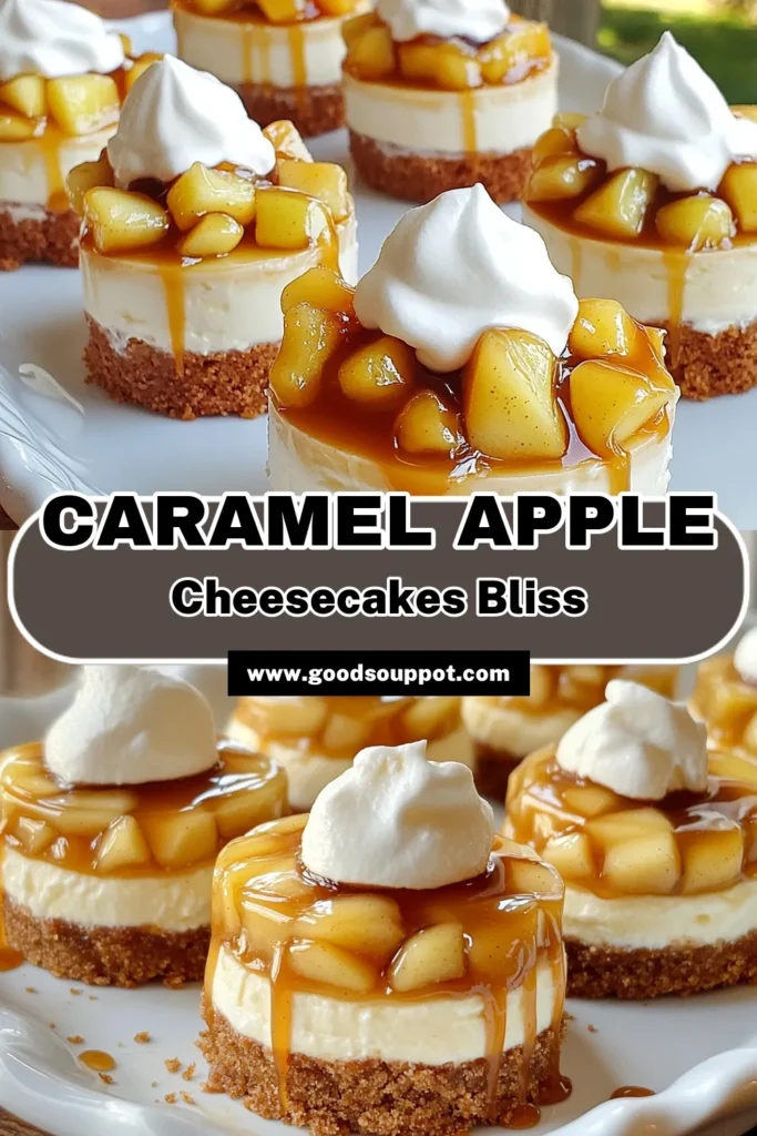 Indulge in the delightful flavors of Caramel Apple Mini Cheesecakes! These easy-to-make treats feature a buttery graham cracker crust, creamy apple-infused filling, and sweet caramel drizzle. Perfect for any occasion, they're sure to impress your guests. Ready to satisfy your sweet tooth? Click through for the full recipe and make your dessert dreams come true! #CaramelAppleCheesecakes #DessertRecipes #MiniCheesecakes #BakingJoy