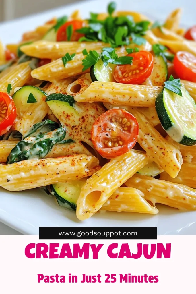 Indulge in a flavor-packed dinner with this creamy Cajun veggie pasta recipe! This dish combines fresh ingredients like bell peppers, zucchini, and cherry tomatoes with a rich, creamy sauce for a delightful meal. Perfect for any pasta lover, it's easy to make in just 25 minutes. Click through to discover step-by-step instructions and impress your family or guests tonight! #CajunPasta #VeggieRecipes #CreamyPasta #EasyDinnerIdeas