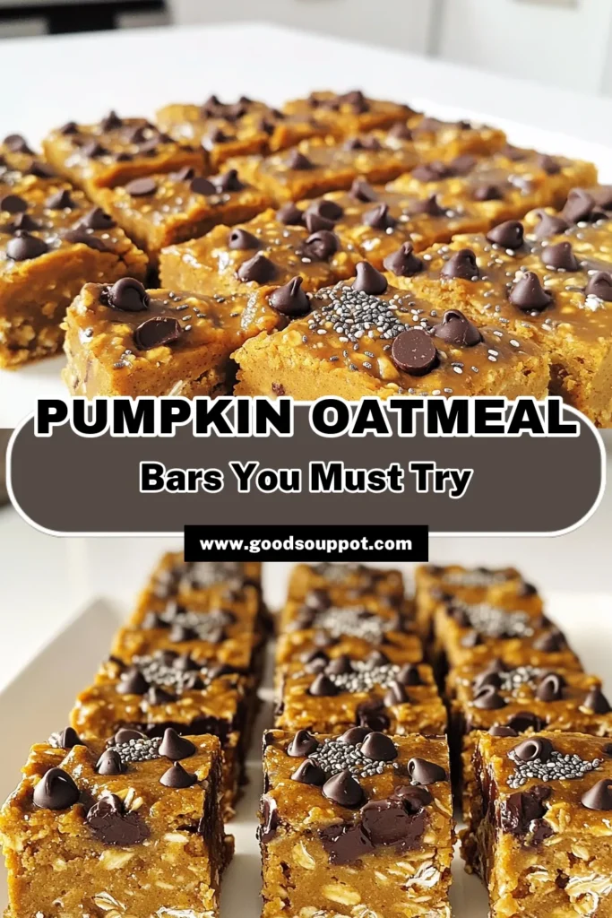 Indulge your sweet tooth with these Pumpkin Oatmeal Chocolate Bliss Bars! Packed with wholesome ingredients like rolled oats, pumpkin puree, and dark chocolate, these bars are the perfect fall treat. They are easy to make and ideal for a quick snack or dessert delight. Get ready to impress with this deliciously healthy recipe! Click through to explore the full recipe and bring your baking to life! #PumpkinBars #HealthySnack #FallRecipes #DessertGoals