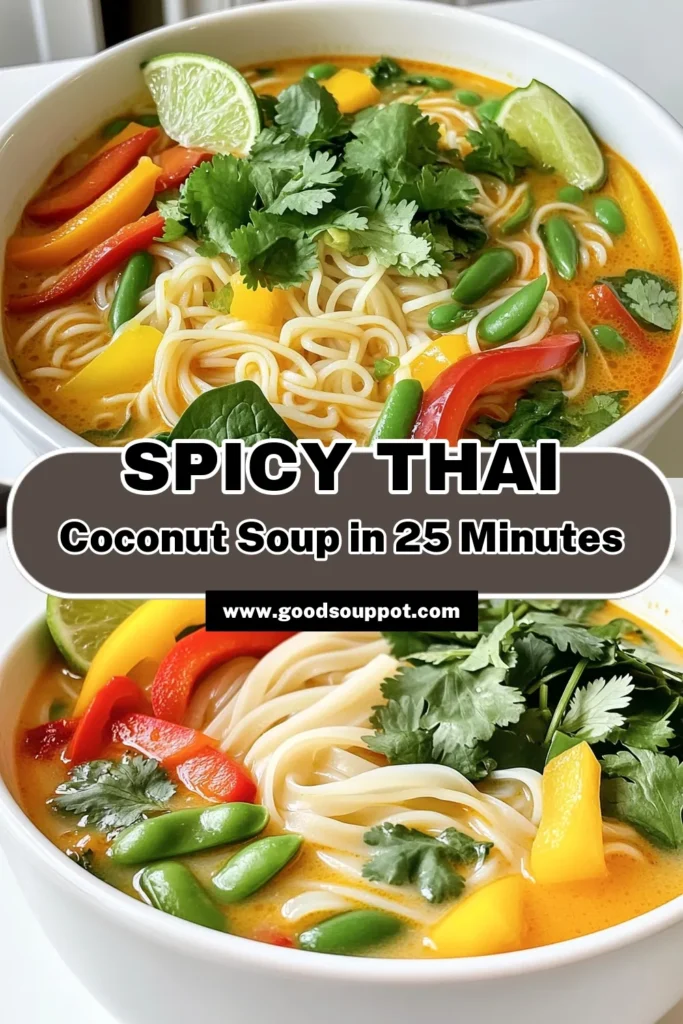 Dive into the rich flavors of Spicy Thai Coconut Noodle Soup! This quick and easy recipe combines coconut milk, zesty spices, and fresh veggies for a deliciously comforting bowl that’s perfect for any occasion. Follow the simple steps to create a vibrant dish that’s not just healthy, but also bursting with flavor. Ready to spice things up in your kitchen? Click through for the full recipe! #ThaiFood #NoodleSoup #HealthyRecipes #ComfortFood