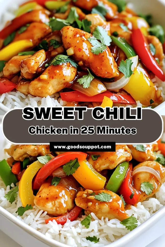 Discover the deliciousness of Sweet Chili Chicken with this easy recipe! Perfect for a weeknight dinner, this dish features tender chicken thighs, colorful bell peppers, and a savory sweet chili sauce that brings it all together. Ready in just 25 minutes, it's a flavorful meal served over jasmine rice that your family will love. Click for the full recipe and start cooking this mouthwatering dish tonight! #SweetChiliChicken #DinnerIdeas #EasyRecipes #ComfortFood