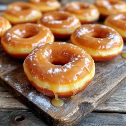 - 2 cups all-purpose flour - 1/2 cup granulated sugar - 1 tablespoon baking powder - 1/2 teaspoon salt - 1/2 teaspoon ground cinnamon - 1/2 cup whole milk - 2 large eggs - 1/4 cup unsalted butter, melted - 1 teaspoon vanilla extract - 1 cup powdered sugar - 1/4 cup maple syrup - 1 tablespoon milk - A pinch of salt To make these maple glazed donuts, you need simple, fresh ingredients. The dry mix starts with all-purpose flour for that perfect structure. Sugar adds sweetness, and baking powder helps them rise. A bit of salt and ground cinnamon brings out the flavors. For the wet mix, whole milk gives a rich texture. Eggs bind the dough, while melted butter adds a lovely flavor. Vanilla extract enhances the taste, making your donuts even more special. The glaze is just as simple. You need powdered sugar for smoothness and maple syrup for that sweet, rich flavor. A dash of milk helps thin the glaze, and a pinch of salt balances the sweetness. These ingredients work together to create a treat that is warm, sweet, and utterly delightful. First, I gather my dry ingredients. In a large bowl, I whisk together: - 2 cups all-purpose flour - 1/2 cup granulated sugar - 1 tablespoon baking powder - 1/2 teaspoon salt - 1/2 teaspoon ground cinnamon This mix creates a solid base for my donuts. Next, I prepare the wet ingredients. In a separate bowl, I mix: - 1/2 cup whole milk - 2 large eggs - 1/4 cup unsalted butter, melted - 1 teaspoon vanilla extract I stir these until smooth. I then pour the wet mix into the dry mix. I gently stir until just combined, being careful not to overmix. The dough will be thick, but that’s okay! Now it is time to shape the donuts. I turn the dough onto a floured surface. I knead it gently for a few seconds until smooth. Then, I roll it out to about 1/2-inch thick. Using a donut cutter or two round cookie cutters, I cut out donut shapes. If I have scraps, I gather them and re-roll the dough. This way, I make the most of my dough. Next, I heat the oil in a deep frying pan or pot. I set the temperature to 350°F (175°C). Once the oil is hot, I carefully place the donuts in the oil. I fry them a few at a time, about 1-2 minutes per side, until they turn golden brown. After frying, I use a slotted spoon to remove the donuts from the oil. I drain them on paper towels. This step helps them cool slightly and lose excess oil before glazing. To get the best donut texture, avoid overmixing the dough. Mix just until combined. Overmixing can make donuts tough. Knead the dough gently for best results. This helps keep the donuts light and airy. When frying, keep the oil temperature steady at 350°F (175°C). Use a thermometer for accuracy. If the oil is too hot, the donuts burn. If it’s too cool, they soak up too much oil. Avoid overcrowding the pan. Fry a few donuts at a time for even cooking. Glaze the donuts while they are still warm. This helps the glaze stick better. Dip each donut fully, then let the excess glaze drip off. Place them on a wire rack to set. Allow the glaze to harden slightly before serving. Enjoy your tasty maple glazed donuts! {{image_2}} You can easily add new tastes to your maple glazed donuts. One way is by adding spices like nutmeg or cardamom. These spices give a warm, cozy feel. Just a pinch can change the whole donut. You can also incorporate chocolate or nuts into the batter. Chopped nuts like walnuts or pecans add crunch. Chocolate chips bring richness and sweetness. Both options make each bite exciting. If you want to mix it up, swap maple syrup for other flavors. Vanilla or chocolate can be a tasty change. You can even try caramel for a twist. Toppings also add fun. Sprinkles add color and crunch. Crushed nuts can give your donuts extra texture. Don’t be afraid to get creative. Each variation can make your donuts unique. Want a lighter version? You can bake instead of frying. Baked donuts can still be fluffy and delicious. Just adjust your oven to 350°F (175°C) and bake for about 10-12 minutes. Using whole wheat flour is another smart choice. It adds fiber and nutrients. You can also use alternative sweeteners. Honey or agave syrup can lower the sugar content while keeping them sweet. These options let you enjoy donuts while being mindful of health. To keep your donuts fresh, store them in an airtight container. This helps prevent them from drying out. You can use a plastic or glass container with a tight lid. If you have more than a few, layer them with parchment paper to avoid sticking. The best way to reheat your donuts is in the oven. Preheat your oven to 350°F (175°C). Place the donuts on a baking sheet for about 5-7 minutes. This method keeps them soft and tasty. Avoid the microwave, as it can make them chewy. To freeze your donuts, first let them cool completely. Place them in a single layer on a baking sheet. Freeze them for about 1 hour. After that, transfer them to a freezer bag. Remove as much air as you can. To thaw, take them out of the freezer and leave them at room temperature for about 1-2 hours. Reheat in the oven if you want them warm. To make maple glazed donuts, follow these steps: 1. Mix Dry Ingredients: In a large bowl, whisk together 2 cups of flour, 1/2 cup of sugar, 1 tablespoon of baking powder, 1/2 teaspoon of salt, and 1/2 teaspoon of cinnamon. This forms a tasty base for your donuts. 2. Combine Wet Ingredients: In another bowl, mix 1/2 cup of whole milk, 2 eggs, 1/4 cup of melted butter, and 1 teaspoon of vanilla. Stir until smooth. 3. Combine Mixtures: Pour the wet mix into the dry mix. Stir just until combined. Do not overmix; the dough should be thick. 4. Knead the Dough: Turn the dough onto a floured surface. Knead gently for a few seconds. Roll out to about 1/2-inch thick. 5. Cut Out Donuts: Use a donut cutter or two round cookie cutters to cut out shapes. Gather scraps and re-roll as needed. 6. Fry the Donuts: Heat oil in a deep pan to 350°F (175°C). Fry donuts in batches for 1-2 minutes on each side until golden. 7. Drain and Cool: Use a slotted spoon to transfer the donuts to a paper towel-lined plate. Let them cool slightly. 8. Make the Glaze: In a bowl, whisk together 1 cup of powdered sugar, 1/4 cup of maple syrup, 1 tablespoon of milk, and a pinch of salt until smooth. 9. Glaze the Donuts: Dip each warm donut into the glaze. Allow excess glaze to drip off. Place them on a wire rack to set. Yes, you can make maple glazed donuts without yeast. Instead of yeast, this recipe uses baking powder. Baking powder makes the donuts rise while frying. It gives a light and fluffy texture. This option is quick and easy, perfect for a tasty treat without waiting for dough to rise. You can find great maple glazed donuts at local bakeries. Many towns have small shops that make fresh donuts daily. If you prefer chains, look for popular spots like Dunkin' or Krispy Kreme. They often have delicious maple glazed options. Don't forget to check online reviews to find the best places near you. You learned how to make delicious maple glazed donuts. We covered the key ingredients, step-by-step instructions, and helpful tips. Variations let you customize your treats to fit your taste. Storing and reheating options keep your donuts fresh longer. Enjoy making these tasty delights! With practice, you'll master this fun recipe. Now, go ahead and share them with friends and family!