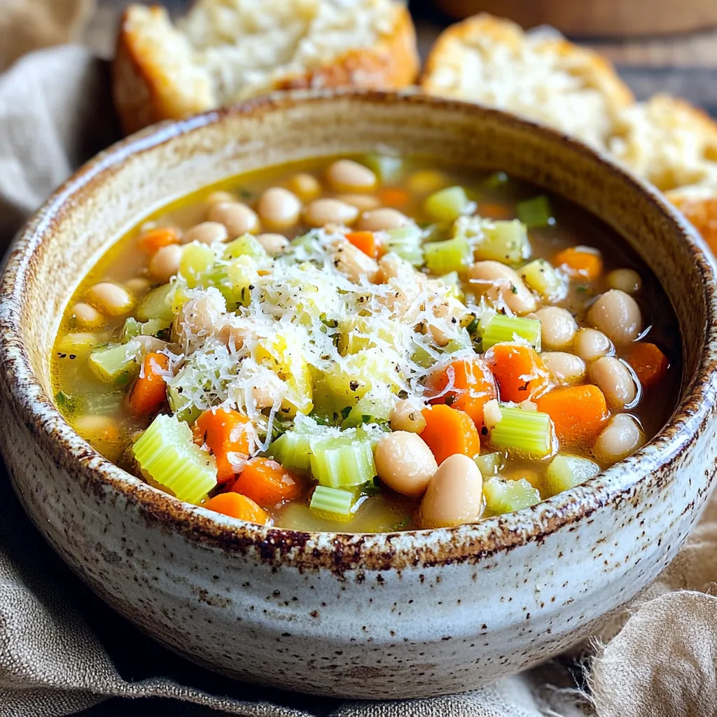 To make a hearty rustic minestrone soup, gather these main ingredients: - 1 cup diced carrots - 1 cup diced celery - 1 cup diced zucchini - 1 medium onion, chopped - 2 cloves garlic, minced - 1 can (15 oz) diced tomatoes, with juice - 1 can (15 oz) cannellini beans, drained and rinsed - 4 cups vegetable broth - 1 cup small pasta (such as ditalini or elbow) - 1 cup fresh spinach, chopped - 1 teaspoon dried oregano - 1 teaspoon dried basil - 1 bay leaf - Salt and pepper to taste - 2 tablespoons olive oil These ingredients create a flavorful base for your soup. The beans add protein and fiber, while the vegetables provide vitamins and minerals. You can enhance your soup with these optional ingredients: - 1 cup chopped green beans - 1 cup corn kernels - 1 teaspoon red pepper flakes - Parmesan cheese for garnish Adding these ingredients can give your soup extra texture and flavor. The cheese adds a rich touch, while red pepper flakes can introduce a bit of heat. If you don’t have some main ingredients, here are some substitutions: - Use vegetable broth instead of chicken broth for a vegetarian option. - Replace cannellini beans with chickpeas or kidney beans. - Swap zucchini for yellow squash or bell peppers. These substitutions can change the taste and texture of the soup while keeping it delicious. You can customize the recipe to fit what you have on hand. Start by gathering all your ingredients. You need: - 1 cup diced carrots - 1 cup diced celery - 1 cup diced zucchini - 1 medium onion, chopped - 2 cloves garlic, minced - 1 can (15 oz) diced tomatoes, with juice - 1 can (15 oz) cannellini beans, drained and rinsed - 4 cups vegetable broth - 1 cup small pasta (like ditalini or elbow) - 1 cup fresh spinach, chopped - 1 teaspoon dried oregano - 1 teaspoon dried basil - 1 bay leaf - Salt and pepper to taste - 2 tablespoons olive oil First, chop the onions, garlic, carrots, celery, and zucchini. This makes it easy to cook. Mince the garlic finely so it mixes well. Once you have everything ready, you can move on to cooking. In a large skillet, add the olive oil and heat it over medium heat. Toss in the chopped onion and minced garlic. Sauté them for about 2-3 minutes until they are fragrant and soft. This step adds flavor to your soup. Next, transfer the cooked onion and garlic into your slow cooker. Add the diced carrots, celery, zucchini, diced tomatoes (with their juice), and rinsed cannellini beans. Pour in the vegetable broth. Stir in dried oregano, basil, and season with salt and pepper. Mix everything together well. Cover the slow cooker. Set it to cook on low for 6-8 hours or high for 3-4 hours. The goal is to make the veggies tender. About 30 minutes before serving, add the small pasta. If you feel it looks dry, add a bit more broth or water. This helps the pasta cook perfectly. Once the pasta is cooked, stir in the fresh spinach. Let it wilt for about 5 minutes. This adds color and nutrients to your soup. Before serving, remove the bay leaf. Taste your soup and adjust the seasoning if needed. I like to serve it in rustic bowls. Adding freshly grated Parmesan cheese and a drizzle of olive oil makes it special. Pair it with crusty bread for dipping. Enjoy! To boost the flavor of your rustic minestrone soup, use fresh herbs. Thyme and rosemary work great. Add them near the end of cooking for a fresh taste. You can also finish with a squeeze of lemon juice. It brightens the soup and adds a nice zing. If you like a little heat, try adding red pepper flakes. They give the soup a warm kick. Cooking times matter for perfect texture. Carrots and celery need longer cooking times, around 6-8 hours on low. Zucchini cooks faster, so add it during the last 2 hours. Spinach wilts quickly, so add it just 5 minutes before serving. This way, it stays vibrant and fresh. If you use frozen vegetables, they may need less time as well. Presentation makes a meal special. Serve the soup in rustic bowls to match its charm. Top each bowl with freshly grated Parmesan cheese. A drizzle of olive oil adds richness. Serve with crusty bread for dipping, creating a cozy meal. You can also pair it with a light salad for a balanced dinner. Enjoying this soup is all about comfort and warmth. {{image_2}} You can add meat to your Rustic Minestrone Soup for extra flavor and protein. A good choice is diced chicken. Cook it in the skillet with onion and garlic. You can also use sausage. Slice it into small pieces and add it when you mix the other ingredients in the slow cooker. Beef or turkey can work too. Just make sure to brown it first for the best taste. For a vegetarian or vegan twist, skip the meat and add more beans. Black beans or chickpeas can boost protein. You can also add extra vegetables like bell peppers or mushrooms. They add flavor and texture. Use vegetable broth to keep it vegan-friendly. This keeps the soup hearty and satisfying without any animal products. Change the ingredients with the seasons for new flavors. In spring, add fresh peas and asparagus. In summer, use fresh tomatoes and corn. Fall is great for adding squash or sweet potatoes. Winter can use hearty greens like kale or Swiss chard. These seasonal changes keep your soup exciting and fresh! To store leftover minestrone soup, let it cool first. Pour it into an airtight container. Make sure to seal it tight. Place it in the fridge. It will stay fresh for about 3-5 days. If you want to enjoy it later, freezing is a great option. Reheating minestrone soup is simple. Pour the soup into a pot. Heat on medium-low until warm. Stir often to prevent sticking. You can also use the microwave. Just heat in short bursts. Stir in between for an even heat. If the soup is thick, add a splash of broth or water. Freezing minestrone soup is easy. Use a freezer-safe container. Leave some space at the top. The soup will expand when frozen. Label the container with the date. It can last up to 3 months in the freezer. To thaw, place it in the fridge overnight. Then, reheat it on the stove or microwave. Enjoy the comfort of this soup any time! Yes, you can use frozen vegetables. They are great for saving time. Frozen veggies keep their nutrients well. Just add them to the slow cooker. No need to thaw. This option makes cooking easy and fast. Small pasta works best for minestrone soup. I suggest ditalini or elbow pasta. These shapes fit well in the soup. They soak up flavors nicely. You can also use gluten-free pasta if needed. To make the soup gluten-free, use gluten-free pasta. Check the broth label to ensure it's gluten-free. Most vegetable broths are safe, but always verify. This way, everyone can enjoy your soup. You can store minestrone soup in the fridge for 3 to 4 days. Make sure to use an airtight container. If you want to keep it longer, freeze it. This soup freezes well and stays tasty. You learned how to make a hearty rustic minestrone soup. We covered the main ingredients and optional flavors to enhance your dish. You now know step-by-step instructions and helpful tips for perfecting your soup. Remember, you can easily adapt this recipe with meat, vegetarian, or seasonal options. Proper storage and reheating ensure you enjoy every bite later. Embrace this simple, comforting recipe today, and let it bring warmth to your table. Enjoy making it your own!