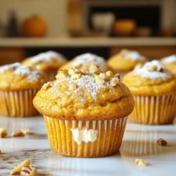 - 1 cup all-purpose flour - 1 cup whole wheat flour - 1 teaspoon baking soda - 1 teaspoon baking powder - 1 tablespoon pumpkin pie spice - 1/2 teaspoon salt - 1/2 cup granulated sugar - 1/2 cup brown sugar, packed - 1/2 cup vegetable oil - 1 cup pumpkin puree - 3 large eggs - 1 teaspoon vanilla extract - 1/2 cup cream cheese, softened - Chopped nuts - Chocolate chips - Toppings for serving When I make these muffins, I start with the dry ingredients. The mix of all-purpose flour and whole wheat flour gives a nice balance. The baking soda and baking powder help them rise. Pumpkin pie spice adds that warm flavor we love. A pinch of salt brings out all the tastes. Next, I move to the wet ingredients. Using both granulated and brown sugar gives a sweet depth. Vegetable oil keeps the muffins moist. Pumpkin puree is key; it adds flavor and moisture. Eggs bind everything together, while vanilla extract adds a touch of warmth. Cream cheese gives a rich, creamy center that makes each bite special. For a little fun, I sometimes add chopped nuts or chocolate chips as optional add-ins. They add a nice crunch or sweetness. You can also top the muffins with a sprinkle of powdered sugar or a drizzle of honey. This makes them look even more inviting. - Preheat your oven to 350°F (175°C). - Line a muffin tin with paper liners or lightly grease it. - In a large bowl, mix together: - 1 cup all-purpose flour - 1 cup whole wheat flour - 1 teaspoon baking soda - 1 teaspoon baking powder - 1 tablespoon pumpkin pie spice - 1/2 teaspoon salt - In another bowl, combine: - 1/2 cup granulated sugar - 1/2 cup brown sugar - 1/2 cup vegetable oil - 1 cup pumpkin puree - 3 large eggs - 1 teaspoon vanilla extract - Stir the wet mix until it is smooth. - Gradually add the dry mix to the wet mix. - Stir gently until just combined. Do not overmix. - In a small bowl, mix together: - 1/2 cup cream cheese, softened - 1/4 cup powdered sugar - 1 tablespoon milk - Fill each muffin cup halfway with the pumpkin batter. - Add about 1 tablespoon of the cream cheese mix in the center. - Top with more pumpkin batter until cups are about 3/4 full. - Bake in the oven for 18-20 minutes. - Check doneness by inserting a toothpick in the center. - If it comes out clean, the muffins are done. - Let the muffins cool in the tin for about 5 minutes. - Transfer them to a wire rack to cool completely. To avoid overmixing, mix the wet and dry ingredients just until combined. This keeps the muffins light. If you mix too much, they will be tough. For the cream cheese center, make sure it is soft. If it is too cold, it won’t blend well. So, let it sit at room temperature for at least 30 minutes before using. Serve your muffins warm for the best taste. Warm muffins melt the cream cheese filling, making it delicious. You can add a dusting of powdered sugar on top. For a fun touch, place a cinnamon stick in the muffin as a stirrer. This adds flavor and looks nice too. You can use alternative flours like almond or oat flour if you want a different taste. For sweeteners, try honey or maple syrup. If you want vegan or dairy-free options, replace eggs with flax eggs and use dairy-free cream cheese. This way, everyone can enjoy these muffins! {{image_2}} You can change the taste of your muffins with a few easy swaps. Adding spices like nutmeg or ginger can give your muffins a warm kick. These spices blend well with pumpkin and create a cozy vibe. You can also try using sweet potato puree instead of pumpkin. It adds a sweeter, richer flavor and keeps the muffins moist. If you need gluten-free muffins, swap the all-purpose flour with a gluten-free blend. Make sure the blend has a good structure. For low-sugar options, use a sugar substitute like stevia. This change will keep your muffins sweet without the extra calories. Mix-ins can make your muffins even more fun. Try adding seasonal fruits like cranberries or apples for a fresh twist. You can also throw in nuts like walnuts or pecans for crunch. Seeds like chia or pumpkin seeds add a nice texture and boost nutrition. These little changes can make your muffins unique every time you bake them. Store your pumpkin spice cream cheese muffins at room temperature. Place them in an airtight container. This keeps them soft and fresh. If you want, you can also refrigerate them. Just note that cold muffins can lose some of their fluffiness. For long-term storage, freeze the muffins. Wrap each muffin tightly in plastic wrap. Then place them in a freezer-safe bag. This keeps them fresh for up to three months. When you want to enjoy one, take it out and thaw at room temperature. You can also reheat them in the microwave for about 15-20 seconds. These muffins stay fresh for about 2-3 days at room temperature. If you store them in the fridge, they can last up to a week. Just remember, the longer they sit, the staler they become. Enjoy them while they’re still soft and tasty! Yes, you can use fresh pumpkin. Just cook and mash it first. It adds a nice, fresh flavor. You can replace eggs with applesauce or mashed bananas. Use 1/4 cup per egg. This keeps the muffins moist and fluffy. Check with a toothpick. Insert it into the center of a muffin. If it comes out clean, the muffins are done. You can use Greek yogurt or a dairy-free cream cheese if needed. Both will work well in this recipe. Spray the muffin liners lightly with cooking spray. This helps the muffins release easily after baking. In this blog post, we explored how to make delicious muffins with pumpkin and cream cheese. We covered the essential dry and wet ingredients, along with tips for perfecting your batter. You also learned how to add variations and store your muffins for later enjoyment. Baking can be fun and rewarding, especially when you share your treats. Embrace creativity with flavors and share your muffins with friends. Happy baking!