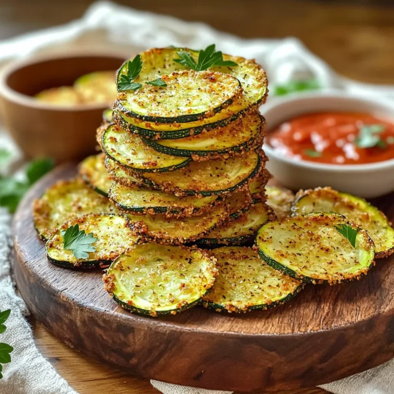 - 2 medium zucchinis - 3 tablespoons olive oil - 1 teaspoon garlic powder - 1 teaspoon onion powder - 1 teaspoon smoked paprika - 1/2 teaspoon salt - 1/4 teaspoon black pepper - 1/4 cup grated Parmesan cheese (optional) - 1 teaspoon chili powder for heat - 1 teaspoon dried herbs like oregano or thyme - Nutritional yeast for a cheesy flavor I love to play with seasonings. Garlic powder adds a strong flavor. Onion powder brings a sweet touch. Smoked paprika gives a hint of smokiness. You can also try adding chili powder for a spicy kick. If you want a cheesy flavor, sprinkle nutritional yeast on the chips. Use fresh herbs to brighten the taste. Each seasoning can change the flavor, so feel free to experiment! Start by washing and drying your zucchinis. This step is key to getting crispy chips. Slice each zucchini into thin rounds, about 1/4 inch thick. Thin slices help them cook evenly and become crispy. In a large bowl, add your zucchini slices. Pour in 3 tablespoons of olive oil. Toss the slices until they are well-coated. Now, add the garlic powder, onion powder, smoked paprika, salt, and black pepper. Mix well. If you want an extra kick, sprinkle in the grated Parmesan cheese. This adds a nice flavor. Toss again until everything is combined. Preheat your air fryer to 375°F (190°C) for about 5 minutes. Once hot, lay the zucchini slices in a single layer in the air fryer basket. Avoid overlapping for the best results. Cook for about 10-12 minutes. Shake the basket halfway through to ensure even cooking. Once golden and crispy, remove the chips. Let them cool for a few minutes. They will become even crispier as they cool down. To make your zucchini chips super crispy, you need to slice them thin. Aim for 1/4 inch thick slices. This thinness allows the air to flow around each piece. A little salt helps too. It draws out excess moisture from the zucchini. After salting, let them sit for about 10 minutes. Pat them dry with a paper towel to remove any moisture. This step is key for crunchiness. For the best results, choose an air fryer that evenly circulates hot air. I recommend models like the Philips Airfryer or the Ninja Foodi. These brands have great reviews and work well for crispy snacks. Make sure your air fryer has a good temperature range. A minimum of 375°F (190°C) is perfect for these zucchini chips. These crispy zucchini chips are tasty on their own, but you can elevate them! Serve with marinara sauce for a classic touch. You can also pair them with ranch or a yogurt dip. For a fun twist, sprinkle some fresh herbs on top before serving. Basil or parsley adds a nice flavor and color. Enjoy these chips as a snack or a side dish at your next meal! {{image_2}} You can spice up your zucchini chips with various seasonings. Try adding cayenne pepper for heat. A pinch of Italian herbs gives a nice twist. You may also enjoy curry powder for a bold flavor. Mix and match spices to find your favorite blend! Parmesan cheese adds a great savory taste. You can also use cheddar for a sharp kick. If you want something creamier, try feta or goat cheese. For a vegan option, use nutritional yeast. It gives a cheesy taste without dairy. While zucchini is great, other veggies work well too. Try eggplant for a meaty texture. Sweet potatoes offer a sweet flavor that pairs nicely with spices. Carrots can be crunchy and sweet, making them fun to eat. Just adjust the cooking time based on the veggie you choose. To store leftover zucchini chips, let them cool first. Place them in an airtight container. Keep the container in the fridge. They stay fresh for about three days. Avoid stacking the chips to prevent sogginess. To reheat your chips, use the air fryer again. Set it to 350°F (175°C). Heat the chips for about 3-5 minutes. This restores their crispiness. You can also use an oven. Bake them at 350°F (175°C) for 5-7 minutes. If you want to freeze the chips, do this before cooking. Lay the seasoned zucchini slices on a baking sheet. Freeze them for about an hour. Once frozen, transfer them to a freezer bag. They can last for up to three months. When ready, cook them straight from the freezer. Just add a few extra minutes to the cooking time. Yes, you can use different types of zucchini. While green zucchini is common, yellow zucchini works well too. Both have a mild taste and crisp texture. Try different colors for fun. You can even mix them for a colorful snack. Just remember to slice them thin, about 1/4 inch thick, for that perfect crunch. To prevent sogginess, make sure to dry the zucchini well before slicing. Removing excess water keeps them crisp. Coat the slices evenly with olive oil and seasonings, but don’t overdo it. Air fry them in a single layer. If they overlap, they will steam instead of crisp up. Shake the basket halfway through to ensure even cooking. For dipping, marinara sauce is a great choice. Its rich flavor pairs well with the garlic. You can also try ranch dressing for a cool taste. If you like a kick, spicy aioli is fun. Experiment with different sauces to find your favorite! Enjoy dipping as you munch on those crispy garlic zucchini chips. You now have a clear guide on making tasty air fryer zucchini chips. We covered all key points: ingredients, step-by-step instructions, tips for crispiness, and fun variations. Remember, you can get creative with spices and cheese. Store any leftovers properly for later enjoyment. When you master these steps, your snacks will impress anyone. Enjoy your chips with dips and have fun experimenting!