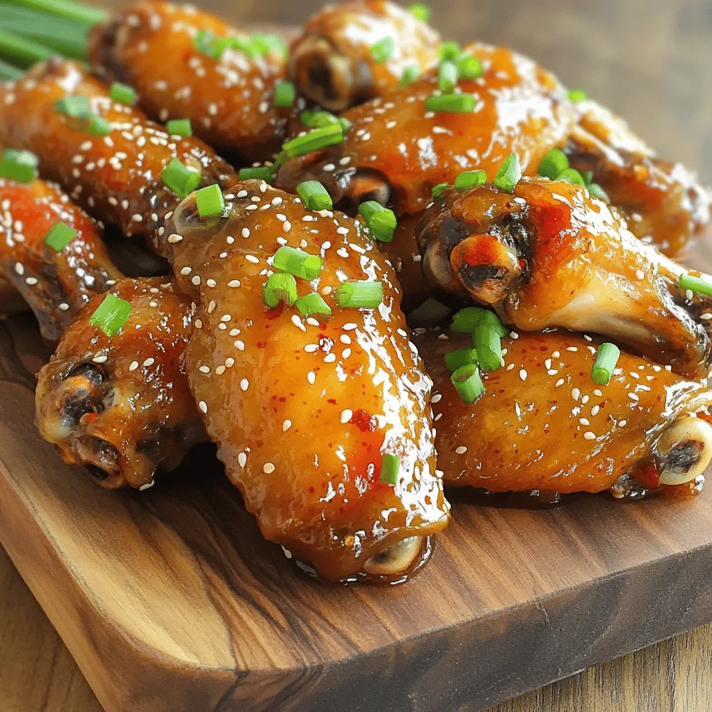 - 2 pounds chicken wings - 1/3 cup honey - 1/4 cup soy sauce - 3 cloves garlic, minced - 1 tablespoon apple cider vinegar - 1 teaspoon grated ginger - 1/2 teaspoon black pepper - 1/2 teaspoon red pepper flakes (optional for heat) - Green onions, chopped - Sesame seeds The main ingredients form the heart of the dish. Chicken wings are a classic choice for snacks or meals. Honey adds a sweet touch, while soy sauce brings depth. The minced garlic gives a punch of flavor. Each ingredient works together for the perfect taste. For the additional ingredients, apple cider vinegar adds a bit of tang. Grated ginger gives a warm spice. Black pepper adds a mild kick. If you want heat, red pepper flakes can add some fire. Adjust these ingredients to match your taste. Lastly, garnishes like chopped green onions and sesame seeds make the wings look great. They add color and texture. Plus, they enhance the flavor. These ingredients create a mix that is both sweet and savory. With this list, you’re set to make a delightful dish of honey garlic chicken wings in an air fryer. To make the marinade, combine the following in a medium bowl: - 1/3 cup honey - 1/4 cup soy sauce - 3 cloves garlic, minced - 1 tablespoon apple cider vinegar - 1 teaspoon grated ginger - 1/2 teaspoon black pepper - 1/2 teaspoon red pepper flakes (optional) Whisk these ingredients together until smooth. This mix packs a punch of flavor. Next, take 2 pounds of chicken wings. Place them in a large ziplock bag or a bowl. Pour the marinade over the wings. Make sure each wing is coated evenly. Seal the bag or cover the bowl. Refrigerate for at least 1 hour. For the best taste, let them marinate overnight. Start by preheating your air fryer to 380°F (193°C) for about 5 minutes. While it heats, prepare the air fryer basket. Lightly spray it with cooking oil to help prevent sticking. Once ready, take the wings out of the marinade. Allow any excess marinade to drip off. Place the wings in a single layer in the air fryer basket. Make sure they don’t touch. Depending on your air fryer size, you may need to cook in batches. Air fry the wings for 25-30 minutes at 380°F (193°C). Flip them halfway through cooking. Check that the wings reach an internal temperature of 165°F (74°C). For extra flavor, brush some of the reserved marinade on the wings during the last 5 minutes of cooking. Enjoy the aroma that fills your kitchen! To get those wings crispy, start by using cooking spray. Lightly coat the air fryer basket with it. This step helps prevent sticking and promotes even cooking. Next, arrange the wings in a single layer. Make sure they do not touch each other. This allows hot air to circulate freely around each wing, giving you that perfect crunch. Marinating your wings overnight makes a big difference. It allows the flavors to soak in deeply. You get a richer taste in every bite. If you’re short on time, aim for at least one hour. But trust me, the longer, the better! You will love the results. Cooking in smaller batches is key for great wings. When you crowd the air fryer, the air can't flow well. This can lead to soggy wings instead of crispy ones. I recommend cooking in two or three batches, depending on your air fryer size. Each batch will turn out perfectly crispy. Enjoy the process and savor every bite! {{image_2}} You can easily change the taste of your honey garlic chicken wings. For a spicy kick, add more red pepper flakes. This small change gives your wings a nice heat. You can also adjust the sweetness by using more or less honey. Want them sweeter? Add more honey. Prefer them less sweet? Use less. It’s all about your taste! If you want to try something different, use other chicken parts. Drumsticks or thighs work great too. You can also go for meatless options like tofu or cauliflower. These alternatives soak up the marinade well and taste delicious. They are perfect for anyone looking for a veggie twist. Pairing your wings with the right sides makes your meal even better. Try serving them with fresh veggies or a crisp salad. You can also add dips like ranch or blue cheese for extra flavor. These options will balance the sweetness of the wings. Enjoy your dish with friends or family for a fun meal! To keep your honey garlic chicken wings fresh, store them in the fridge or freezer. Place the wings in an airtight container or a ziplock bag. If you're using a bag, squeeze out as much air as you can. In the fridge, they will stay good for up to three days. For longer storage, freeze them. In the freezer, they can last for up to three months. To enjoy crispy wings again, use your air fryer or oven. For the air fryer, set it to 375°F (190°C) and heat the wings for about 5-7 minutes. This method keeps them crispy. If you prefer the oven, preheat it to 350°F (175°C) and bake for 10-15 minutes. Cover with foil if they start to brown too much. When stored correctly, honey garlic chicken wings can last in the fridge for three days. In the freezer, they stay fresh for three months. Always check for any off smells or changes in color before eating. Keeping them sealed tight helps maintain their taste and texture. Marinate chicken wings for at least 1 hour. For more flavor, marinate overnight. This allows the wings to soak up the honey garlic mixture. The longer you marinate, the better the taste. Yes, you can cook frozen chicken wings in an air fryer. However, they will need a longer cooking time. Cook them at 380°F for about 30-35 minutes. Make sure to check for doneness. Air fry chicken wings at 380°F. This temperature cooks the wings evenly while keeping them crispy. Always check that the internal temperature reaches 165°F to ensure safety. To prevent sticking, lightly spray the air fryer basket with cooking oil. Arrange the wings in a single layer without touching. This helps the hot air circulate and creates a nice, crispy texture. This blog covered how to make tasty air fryer chicken wings with a sweet and savory marinade. You learned about key ingredients, cooking steps, and tips for crispiness. Remember to marinate for deep flavor and explore variations with heat and sweetness. Store leftovers properly to enjoy later. Enjoy creating your perfect wings!
