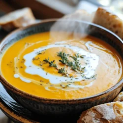 Cooking is all about the right ingredients. For my Sweet Potato Herb Bisque, I choose fresh and vibrant items. Each ingredient plays a key role in the flavor and texture of the soup. Here’s what you need to gather: - Sweet Potatoes: Two large sweet potatoes, peeled and diced. They give the bisque its creamy base and natural sweetness. - Onion and Garlic: One medium onion, chopped, and three cloves of garlic, minced. These add depth and aroma. - Fresh Herbs and Spices: Two tablespoons of fresh thyme, chopped, one tablespoon of fresh rosemary, chopped, and one teaspoon of ground cumin. These herbs and spices bring out the best flavors in the soup. - Coconut Milk and Broth: One cup of coconut milk and four cups of vegetable broth. The coconut milk adds creaminess, while the broth forms the soup's base. - Optional Garnishes: You can add chopped fresh herbs or a drizzle of coconut milk for a pretty finish. These make the dish look inviting and add extra flavor. With these ingredients, you can create a warm and cozy bisque that is both healthy and satisfying. Enjoy the process of gathering them! Each one contributes to a delightful meal you will be proud to serve. Sautéing the Base Veggies Start by heating one tablespoon of olive oil in a large pot over medium heat. Add the chopped onion. Sauté it until it becomes translucent, which takes about 5 minutes. Then, add the minced garlic and diced carrot. Cook them for another 2 to 3 minutes. You want the carrot to soften a bit. Adding Sweet Potatoes and Spices Now, stir in the diced sweet potatoes and ground cumin. Make sure to mix everything well to coat the sweet potatoes. Let this cook for about 5 minutes. You will see the sweet potatoes start to caramelize slightly. This step adds great flavor to your bisque. Cooking and Blending Next, pour in 4 cups of vegetable broth. Bring the whole mixture to a boil. Once it boils, reduce the heat and let it simmer for 20 minutes. The sweet potatoes should be tender by now. After cooking, use an immersion blender to puree the soup until it's smooth. If you do not have one, carefully transfer the soup in batches to a countertop blender. Incorporating Coconut Milk and Herbs Return the blended bisque to low heat. Stir in 1 cup of coconut milk along with the chopped thyme and rosemary. Let it simmer for an extra 5 minutes. This will help all the flavors meld together beautifully. Adjusting Seasoning Finally, taste your bisque and season with salt and pepper. Adjust to your liking, and it’s ready to serve! Using the Right Type of Sweet Potatoes Choose sweet potatoes with a smooth skin. Look for firm ones without spots. These will give your bisque a rich sweetness. The orange-fleshed varieties work best for a creamy texture and vibrant color. Blending Methods for Creaminess I recommend using an immersion blender. It makes blending easy and keeps the pot clean. If you don't have one, use a countertop blender. Just be careful when transferring hot soup. Blend until smooth for the best texture. Flavor Enhancements Add a pinch of nutmeg for warmth. It pairs well with sweet potatoes. You can also try a splash of lemon juice. This brightens the flavors and adds a nice touch. Adjust the salt and pepper for your taste. Presentation Ideas Serve the bisque in deep bowls. Drizzle some coconut milk on top for a nice swirl. Sprinkle fresh herbs for color and aroma. This makes it look even more inviting. Pairing with Bread or Sides Enjoy this bisque with crusty bread. A nice baguette or sourdough works well. You can also serve it with a simple salad. This adds freshness and balances the meal. {{image_2}} Alternative Dairy-Free Options You can easily make this bisque dairy-free. Instead of coconut milk, use almond milk or cashew cream. These options add a nice creaminess without dairy. You can also try oat milk for a lighter taste. Additional Vegetables and Herbs Feel free to mix in other veggies. Carrots work well, but you can add bell peppers or even spinach. For herbs, try basil or parsley for a fresh twist. They add nice flavor and depth to the bisque. Adding Spiciness If you like heat, add some red pepper flakes or diced jalapeños. Start with a small amount and taste as you go. This will give your bisque a warming kick. You can also use smoked paprika for a different kind of heat. Changing the Herb Blend Switch up the herbs for a new flavor. Use sage for an earthy taste or dill for a fresh note. Chopped cilantro can add a bright flavor, especially if you enjoy a more herbal touch. Experiment with different combinations to find your favorite. Refrigeration Guidelines You can store the bisque in the fridge for up to five days. Let the bisque cool down first. Then, pour it into an airtight container. Make sure to label the container with the date. This way, you can keep track of how long it has been stored. Freezing Instructions If you want to keep the bisque longer, freezing is a great option. Pour the cooled bisque into freezer-safe containers. Leave some space at the top, as the bisque will expand when frozen. It can last up to three months in the freezer. When you're ready to eat it, thaw it overnight in the fridge. Best Practices for Reheating the Bisque Reheat the bisque gently on the stove over low heat. Stir it often to prevent sticking. If the bisque is too thick, add a splash of vegetable broth or coconut milk to thin it out. You can also reheat it in the microwave. Use a microwave-safe bowl and cover it loosely. Heat it in short intervals, stirring in between to ensure even heating. Always taste and adjust the seasoning after reheating, as flavors can change. Sweet Potato Herb Bisque is a warm, creamy soup made with sweet potatoes and herbs. It has a smooth texture and a rich flavor. This bisque combines fresh thyme, rosemary, and coconut milk for a delightful taste. It is perfect for chilly days or cozy dinners. Yes, you can make this bisque ahead of time. It stores well in the fridge. Just make sure to let it cool before placing it in an airtight container. You can keep it in the fridge for about 3 to 5 days. Reheat it gently before serving. If your bisque is too thin, you can thicken it easily. Here are a few quick tips: - Cook it longer to reduce the liquid. - Add a bit more coconut milk to enrich it. - Blend in a few extra sweet potatoes for a thicker texture. This bisque pairs well with many sides. Here are some great options: - Crusty bread or rolls for dipping. - A fresh green salad for a light meal. - Roasted vegetables for added nutrients and flavor. - Cheese crisps for a crunchy contrast. This blog post covered how to make a delicious Sweet Potato Herb Bisque. We discussed key ingredients, basic steps for preparation, and tips for perfecting the dish. Remember to choose great sweet potatoes and blend well for creaminess. You can adjust flavors with different herbs or spices, making the bisque unique. Store leftovers properly in the fridge or freezer for later enjoyment. With these tips, you’ll create a comforting bowl of bisque that delights everyone. Happy cooking!