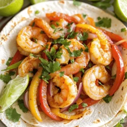 - 1 lb large shrimp, peeled and deveined - 2 red bell peppers, sliced - 1 yellow onion, sliced - 2 tablespoons olive oil - Zest and juice of 2 limes - 2 teaspoons chili powder For the main ingredients, I choose large shrimp for their sweet flavor. Red bell peppers add a nice crunch, while the yellow onion gives a savory taste. Olive oil helps to coat everything and adds richness. Lime zest and juice add bright, tangy notes. Chili powder gives the dish its signature kick. - 1 teaspoon cumin - 1 teaspoon garlic powder - 1 teaspoon smoked paprika - Salt and pepper to taste The seasonings are key to enhancing the flavor. Cumin adds warmth and earthiness. Garlic powder boosts the savory notes. Smoked paprika gives a hint of smokiness. Don’t forget salt and pepper to balance everything out. - 8 small flour tortillas - Fresh cilantro, chopped (for garnish) - Lime wedges (for serving) For serving, I love using small flour tortillas. They wrap around the filling perfectly. Fresh cilantro adds a pop of color and fresh flavor. Lime wedges let you squeeze extra juice over the fajitas for a burst of brightness. First, preheat your oven to 400°F (200°C). This step is key for cooking the shrimp and veggies just right. Next, line your sheet pan with parchment paper. This will help keep things from sticking. It makes clean-up easier too! In a large bowl, mix together the shrimp, sliced red bell peppers, and yellow onion. Add the olive oil, lime zest, lime juice, chili powder, cumin, garlic powder, smoked paprika, salt, and pepper. Toss everything well, so each piece gets coated with those tasty flavors. This is where the magic begins! Spread the shrimp and veggie mix evenly on your prepared sheet pan. Bake for 10 to 12 minutes. You'll know it's done when the shrimp turn pink and the veggies are tender. While it bakes, warm your tortillas in a dry skillet or microwave. After baking, let it cool a little before you assemble. To build your fajitas, take a tortilla and add a generous spoonful of the shrimp and veggie mix. Top it with fresh cilantro. Serve it all with lime wedges on the side. These little wedges bring out the best in your fajitas! Enjoy every bite! Cooking time can change based on a few factors. First, shrimp cook fast. They take about 10 to 12 minutes in the oven. If your shrimp are larger, they may need more time. The veggies also matter. If you cut them thick, they will take longer to cook. Thin slices will cook faster. Always check that the shrimp turn pink and firm. This tells you they are done. You can swap ingredients if needed. For shrimp, try chicken or tofu. Both work well with the same spices. If you don’t have flour tortillas, corn tortillas are a great choice. For seasonings, use taco seasoning instead of chili powder and cumin. This can give you a new flavor twist. Serving matters as much as taste. Use a big platter for the fajitas. Arrange the shrimp and veggies in the center. Add bowls of toppings like guacamole, sour cream, and salsa on the side. This lets everyone build their own fajita. For a pop of color, sprinkle fresh cilantro on top. Lime wedges on the side add a nice touch too. {{image_2}} If you love heat, add more chili powder. You can use cayenne or chili flakes. This will give the shrimp a nice kick. Mix the extra chili with the other spices before tossing it with the shrimp and veggies. Adjust the amount to your taste. Remember, spice can make or break your dish! You can make this dish without shrimp. Try using chickpeas or mushrooms. Both add great texture and flavor. For chickpeas, use one can, drained and rinsed. For mushrooms, slice about 8 ounces and sauté them first. Replace the shrimp in the recipe with these ingredients for a tasty twist! Toppings can really change your fajita game. Consider adding guacamole, sour cream, or salsa. Fresh avocado slices also make a great addition. For a crunch, try shredded cabbage or lettuce. You can even sprinkle some cheese on top for extra creaminess. Let everyone build their own fajitas! To store leftovers safely, let the shrimp fajitas cool first. Place them in an airtight container. It is best to keep the shrimp and veggies separate from the tortillas. This keeps everything fresh and tasty. You can store them in the fridge for up to three days. Just make sure to label the containers with the date. For the best taste, reheat shrimp fajitas in a skillet. Heat it over medium heat. Add a splash of water or broth to keep them moist. Stir them often until heated through. This usually takes about 5 minutes. You can also use the microwave. Place the fajitas in a microwave-safe dish, cover, and heat for 1-2 minutes. Check to make sure they are warm enough. If you want to save leftovers for later, freezing is a great option. First, let the fajitas cool completely. Then, pack them in a freezer-safe bag. Press out any extra air before sealing. Shrimp fajitas can last in the freezer for about two months. When you’re ready to eat, thaw them in the fridge overnight. Reheat them as mentioned above for the best results. Look for shrimp that turns pink and opaque. The shrimp should also curl slightly. If they still look gray or transparent, they need more time. A good rule is to cook them for about 10-12 minutes at 400°F (200°C). Don't overcook shrimp, as they can become tough and chewy. Yes, you can prep a lot ahead of time. Chop the veggies and marinate the shrimp a few hours before cooking. This helps the flavors blend. Store them in the fridge until you're ready to bake. You can also warm the tortillas ahead of time and keep them wrapped in a towel to stay soft. Serve your fajitas with sides like: - Mexican rice - Black beans - Refried beans - Corn salad - Chips and salsa These sides will round out your meal and add more flavor. Each bite of shrimp fajitas pairs well with these tasty options. This blog post covered how to make delicious shrimp fajitas. We discussed the main ingredients like shrimp, peppers, and seasonings. I provided easy steps for cooking and serving. I also shared tips for cooking time and ingredient swaps. Remember, you can customize your fajitas for heat or make them vegetarian. Enjoy the leftovers, and storing them is simple. This recipe is fun and easy, perfect for any day. Get cooking and delight in every bite of your fajitas!