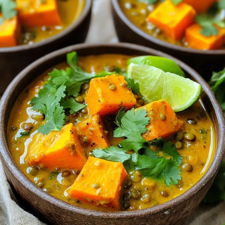 - 2 medium sweet potatoes, peeled and cubed - 1 cup dried green or brown lentils, rinsed - 1 can (14 oz) coconut milk - 1 can (14 oz) diced tomatoes - 1 medium onion, chopped - 3 cloves garlic, minced - 1 tablespoon ginger, grated - 1 tablespoon curry powder - 1 teaspoon ground cumin - 1 teaspoon turmeric powder - 1/2 teaspoon red chili flakes (adjust to taste) - 2 cups vegetable broth - Salt and black pepper to taste - Fresh cilantro, for garnish - Juice of 1 lime - Sweet Potatoes: Use two medium sweet potatoes. This gives a nice balance. - Lentils: One cup of dried lentils adds protein. Rinse well before using. - Coconut Milk: A 14 oz can gives a creamy base. It adds rich flavor. - Diced Tomatoes: One 14 oz can adds moisture and a slight acidity. - Onion: One medium onion, chopped finely, adds sweetness. - Garlic: Three cloves of minced garlic give a strong aroma. - Ginger: One tablespoon of grated ginger adds warmth and spice. - Curry Powder: One tablespoon of curry powder enhances the dish's flavor. - Ground Cumin: Use one teaspoon for an earthy taste. - Turmeric Powder: One teaspoon adds color and health benefits. - Red Chili Flakes: Start with half a teaspoon for heat. Adjust if needed. - Vegetable Broth: Two cups provide the right liquid for cooking. - Salt and Black Pepper: To taste, enhance the overall flavor. - Fresh Cilantro: Use for garnishing; it adds freshness. - Lime Juice: The juice of one lime brightens the dish. - Sweet Potatoes: You can swap for butternut squash for a similar taste. - Lentils: Try canned lentils for a faster option; just rinse them first. - Coconut Milk: Almond milk works as a lighter alternative. - Diced Tomatoes: Use fresh tomatoes if you prefer, just chop them. - Onion: Shallots can be used for a milder flavor. - Garlic: Garlic powder is a quick substitute if fresh is not available. - Ginger: Ground ginger can replace fresh ginger in a pinch. - Curry Powder: Experiment with garam masala for a different flavor profile. - Ground Cumin: If you don't have it, skip it or use coriander. - Turmeric Powder: Omit if unavailable; it won't ruin the dish. - Red Chili Flakes: Use fresh chili for more heat or skip for mildness. - Vegetable Broth: Water can be used in a bind, though less flavorful. - Fresh Cilantro: Parsley or green onions can be a good garnish. - Lime Juice: Lemon juice can be a suitable alternative for brightness. Start by peeling and cubing the sweet potatoes. You need two medium sweet potatoes. Rinse one cup of dried green or brown lentils in cold water. Chop one medium onion and mince three cloves of garlic. Grate one tablespoon of fresh ginger for a zesty kick. Gather your spices: one tablespoon of curry powder, one teaspoon of ground cumin, one teaspoon of turmeric powder, and half a teaspoon of red chili flakes. Don't forget to add salt and black pepper to taste. This prep takes about 15 minutes. In your slow cooker, add the cubed sweet potatoes, rinsed lentils, chopped onion, minced garlic, and grated ginger. Sprinkle in the curry powder, ground cumin, turmeric, and red chili flakes. Stir everything well to mix the spices with the veggies. Next, pour in one can of coconut milk and one can of diced tomatoes, including their juices. Then, add two cups of vegetable broth. Give it a gentle stir to combine all the ingredients. Set your slow cooker to low for 6 to 8 hours or high for 3 to 4 hours. The goal is to make the lentils and sweet potatoes tender. After the cooking time, check the curry for doneness. The lentils and sweet potatoes should be soft. Stir the curry and taste it. You might want to add more salt, pepper, or even lime juice for extra flavor. Garnish with fresh cilantro before serving. A squeeze of lime juice adds a nice touch. Enjoy your warm bowl of comfort! To boost flavor in your curry, use fresh spices. Fresh garlic and ginger add a nice kick. Try to sauté the onion and garlic before adding them to the slow cooker. This brings out their natural sweetness. You can also add a splash of lime juice just before serving. This brightens the dish and elevates the taste. Different slow cookers cook at different rates. If you have a newer model, it may cook faster. Check your curry at 4 hours on high heat or 5-6 hours on low heat. If your slow cooker is older, stick to longer times. The lentils and sweet potatoes should be soft but not mushy. One common mistake is skipping the rinsing of lentils. This helps remove dust and improves texture. Avoid adding too much liquid at once. Start with the coconut milk and broth, then adjust as needed. Lastly, don’t skip the salt. It enhances all the flavors in your dish. {{image_2}} You can easily boost the protein in your curry. Chickpeas add a nice texture and flavor. Just drain and rinse a can before adding them to the slow cooker. Tofu is another great option. Use firm tofu, cut into cubes. You can add it halfway through cooking. This keeps it nice and firm. Spices make your curry shine. While curry powder is perfect, try mixing it up. Add a dash of garam masala for warmth. A little smoked paprika can give a nice depth. For a fresh twist, include lime zest or fresh herbs like basil. Each mix will change the taste, so experiment! Serving this curry is fun. You can dish it up with fluffy rice or warm naan. Both add great texture and soak up the sauce. Try serving it with a side salad for crunch. A simple cucumber salad with lime juice works well. You can also sprinkle some extra cilantro on top for a pop of color. Enjoy! To store leftovers, let the curry cool first. Transfer it to an airtight container. Make sure to seal it well. Store it in the fridge for up to five days. Label the container with the date for easy tracking. To reheat, scoop out the amount you need. Place it in a pot over low heat. Stir it often to warm evenly. You can also use a microwave. Heat in short bursts, stirring in between. If it seems dry, add a splash of vegetable broth or water. This helps keep the flavors fresh. For longer storage, freeze the curry. Use freezer-safe containers or bags. Leave some space at the top for expansion. It will last up to three months in the freezer. To thaw, move it to the fridge overnight. Reheat it on the stove or in the microwave as needed. Enjoy your meal even later! Yes, you can make this curry on the stovetop. Start by sautéing the onion, garlic, and ginger in a pot for 3-5 minutes. Then add the sweet potatoes, lentils, and spices. Pour in the coconut milk, tomatoes, and broth. Bring it to a boil, then lower the heat and simmer for about 30-40 minutes. Stir often and check if the lentils and sweet potatoes are tender. To add heat, mix in extra red chili flakes or fresh chilies. Start with a small amount and taste as you go. You can also add a dash of hot sauce or cayenne pepper. If you like a deeper flavor, try adding curry paste instead of powder. This curry pairs well with fluffy rice or warm naan. You can also serve it with quinoa for a protein boost. A side of steamed greens or a fresh salad adds a nice crunch. For a complete meal, try yogurt or a cucumber salad on the side. Yes, this dish is both vegan and gluten-free. It contains no animal products or gluten ingredients. The lentils and sweet potatoes provide great nutrients while the coconut milk adds creaminess. This makes it a healthy choice for everyone. Slow Cooker Sweet Potato Lentil Curry is easy and fun to make. We covered the best ingredients, cooking steps, and tips to boost flavor. You learned how to avoid common mistakes and customize the dish to your taste. Remember, you can store leftovers and even freeze them. Enjoy experimenting with new flavors and serving options. This curry is not just tasty; it’s healthy too. Try it out and make it your own!