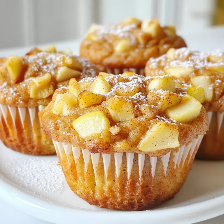 - 2 cups all-purpose flour - 1 teaspoon baking powder - 1 teaspoon baking soda - 1 teaspoon ground cinnamon - 1/2 teaspoon salt - 1/2 cup unsalted butter, softened - 3/4 cup brown sugar - 1/2 cup granulated sugar - 2 large eggs - 1 teaspoon vanilla extract - 1 cup buttermilk (or alternative) - 2 cups apples, peeled, cored, and diced - 1/2 cup chopped walnuts or pecans (optional) - 1 tablespoon granulated sugar (for topping) - 1 teaspoon ground cinnamon (for topping) I always choose fresh ingredients for my muffins. The apples need to be crisp and sweet. You can use Granny Smith or Honeycrisp for a nice balance. The buttermilk makes the muffins tender and moist. If you don't have it, mix milk with a splash of vinegar. It works just as well. Butter is key for a rich flavor. Softened butter blends easily with sugars, making the muffins light. For those who enjoy nuts, walnuts or pecans are great additions. They add crunch and depth. Toppings are simple yet effective. A sprinkle of sugar and cinnamon gives a sweet crust. It enhances the aroma and the taste. Always measure your ingredients carefully. This ensures your muffins rise perfectly and taste amazing. - Preheat Oven and Prepare Muffin Tin Start by preheating your oven to 350°F (175°C). Line a 12-cup muffin tin with paper liners or grease it with non-stick spray. This helps the muffins come out easily. - Mix Dry Ingredients In a medium bowl, whisk together 2 cups of all-purpose flour, 1 teaspoon of baking powder, 1 teaspoon of baking soda, 1 teaspoon of ground cinnamon, and 1/2 teaspoon of salt. This mix gives the muffins their structure and flavor. - Cream Butter and Sugars In a large mixing bowl, cream 1/2 cup of softened unsalted butter, 3/4 cup of brown sugar, and 1/2 cup of granulated sugar using an electric mixer. Mix until it is light and fluffy. This should take about 3-4 minutes. - Add Eggs and Vanilla Add 2 large eggs to the butter mixture, one at a time. Mix well after each addition. Then, stir in 1 teaspoon of vanilla extract for a rich flavor. - Alternate Adding Dry Ingredients and Buttermilk Gradually add the dry flour mix to the wet ingredients. Alternate with 1 cup of buttermilk. Start and end with the flour. Mix until just combined. Be careful not to overmix; this keeps them light. - Fold in Apples and Nuts Gently fold in 2 cups of peeled, cored, and diced apples. If you like, add 1/2 cup of chopped walnuts or pecans. This adds texture and taste to your muffins. - Fill Muffin Cups and Add Topping Divide the batter evenly among the muffin cups. Fill each cup about 3/4 full. In a small bowl, mix 1 tablespoon of granulated sugar and 1 teaspoon of ground cinnamon for the topping. Sprinkle this mixture over the muffin batter generously. - Bake and Cool Place the muffin tin in the oven and bake for 20-25 minutes. The tops should be golden brown. To check if they are done, insert a toothpick into the center. If it comes out clean, they are ready. Once baked, remove from the oven and let cool in the pan for 5 minutes. Then, transfer the muffins to a wire rack to cool completely. Importance of Mixing Mixing is key to great muffins. You want to cream the butter and sugars well. This adds air and makes your muffins light. When you add dry ingredients, mix until just combined. This helps keep them soft. Overmixing makes them dense and tough. Cooling Techniques Let muffins cool in the pan for about 5 minutes. This helps them firm up. Then, move them to a wire rack. Cooling on the rack helps prevent sogginess. If you have time, let them cool completely before serving. Options for Sweetness Enhancement You can adjust sweetness based on your taste. For a sweeter muffin, add more brown sugar. Honey also works well. This adds a nice touch and depth to the flavor. Using Fresh vs. Store-Bought Apples Fresh apples offer the best taste and texture. Use a mix of sweet and tart apples for balance. Store-bought apples can work, but they may lack freshness. Always choose firm apples for the best results. Serving Ideas Serve muffins warm for the best flavor. They pair nicely with coffee or tea. You can also add a drizzle of honey or a sprinkle of powdered sugar for elegance. Garnishing for Appeal To make your muffins look nice, add a few apple slices on top before baking. You can also sprinkle some cinnamon sugar on top. This adds a lovely finish and an inviting look. {{image_2}} Want to amp up your apple cinnamon muffins? Try adding spices like nutmeg or allspice. These spices bring warmth and complexity. Just a pinch can make a big difference. You can also add dried fruits like raisins or cranberries. They add sweetness and chewiness. Zest from an orange or lemon can brighten the flavors too. A little zest goes a long way in enhancing the taste. If you need a gluten-free option, use almond flour or a gluten-free blend. These options work well and keep the muffins fluffy. For a dairy-free version, substitute buttermilk with almond milk mixed with vinegar. Coconut oil can replace the butter too. These swaps help everyone enjoy the muffins without worry. Toppings can change the whole muffin experience. A crumble topping made from oats, brown sugar, and butter adds a nice crunch. You can also drizzle a simple glaze of powdered sugar and milk over the muffins. This adds a sweet finish and makes them look pretty. Sprinkle some chopped nuts on top for extra texture. These variations keep your muffins exciting and unique. To keep your muffins fresh, store them in an airtight container. Make sure they cool completely before sealing to avoid sogginess. Placing a paper towel at the bottom can help absorb moisture. - Best Practices for Freshness - Use an airtight container for storage. - Let muffins cool before sealing. - Add a paper towel to absorb moisture. - How Long Do They Last? When stored properly, these muffins last about 3-5 days at room temperature. If you keep them in the fridge, they can last up to a week but may dry out a bit. Freezing is a great way to keep muffins longer. Wrap them well to prevent freezer burn. You can use plastic wrap and then place them in a freezer bag. - Steps for Freezing - Allow muffins to cool completely. - Wrap each muffin in plastic wrap. - Place wrapped muffins in a freezer bag. - Label with the date for easy tracking. - Thawing and Reheating Instructions To enjoy frozen muffins, take them out and thaw at room temperature. You can also microwave them for about 20-30 seconds for a warm treat. If you like them crisp, pop them in a preheated oven at 350°F for 10 minutes. Yes, you can use different apples. Sweet apples like Fuji or Gala work well. Tart apples like Granny Smith add a nice zing. You can mix them too for more flavor. Just remember that each type may change the taste slightly. You can easily make a buttermilk substitute. Mix 1 cup of milk with 1 tablespoon of vinegar. Let it sit for 5 to 10 minutes. This mix will curdle slightly, giving you a similar texture and flavor. You can also use yogurt thinned with water. To check if your muffins are done, insert a toothpick in the center. If it comes out clean or with a few crumbs, they are ready. The tops should be golden brown. Keep an eye on them after 20 minutes to avoid overbaking. Yes, you can make mini muffins! Just fill each mini muffin cup about 2/3 full. Bake them for about 10 to 15 minutes. They will bake faster than regular muffins, so check them often. Serve them warm for the best taste. You can drizzle honey or sprinkle powdered sugar on top. They pair wonderfully with coffee or tea. For a special touch, add a dollop of whipped cream or a scoop of ice cream. You now know how to make delicious apple cinnamon muffins. By following the steps, you can enjoy soft, flavorful treats that impress everyone. Remember to get creative with flavors and mix-ins to make them your own. Store any extras correctly to keep them fresh. Baking is a fun adventure. Your muffins will surely bring smiles and joy. So, gather your ingredients and start your muffin journey!