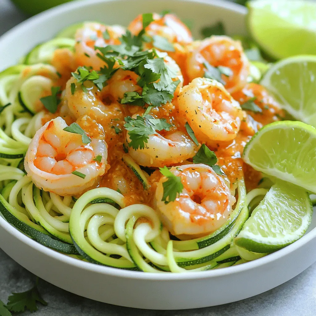 - 1 lb large shrimp, peeled and deveined - 2 medium zucchinis, spiralized into zoodles - 1 tablespoon olive oil - 4 cloves garlic, minced - 1 teaspoon red pepper flakes (adjust to taste) - 2 tablespoons soy sauce (or tamari for gluten-free) - 1 tablespoon honey or agave syrup - 1 tablespoon lime juice - Salt and pepper to taste - Fresh cilantro, chopped, for garnish - Lime wedges, for serving For the best flavor, use fresh shrimp. Look for shrimp that has a firm texture and clear eyes. Choose organic zucchinis if possible. Fresh garlic adds a punch to the dish. Use red pepper flakes based on your spice level. - Common items include olive oil, soy sauce, honey, salt, and pepper. - If you need a gluten-free option, choose tamari instead of soy sauce. - For sweetness, you can swap honey with agave syrup. - If you don’t have lime, lemon juice works too. These simple swaps can help meet your dietary needs while keeping the dish tasty. Make sure to check your pantry before you start cooking! To start, you need to prepare the shrimp and zoodles. First, take 1 pound of large shrimp, peeled and deveined. Rinse them under cold water and pat them dry with paper towels. This helps the shrimp cook evenly. Next, spiralize 2 medium zucchinis into zoodles. You can use a spiralizer or a box grater. Make sure your zoodles are even in size for consistent cooking. For marinating the shrimp, toss them in a bowl with salt, pepper, and 4 minced garlic cloves. Let them sit for about 5 minutes. This short marination brings out the best flavors in the shrimp. Now, let’s cook! Start by heating 1 tablespoon of olive oil in a large skillet over medium-high heat. Once the oil is hot, add the marinated shrimp. Sauté the shrimp for about 2-3 minutes on each side. Look for them to turn pink and opaque. After the shrimp are cooked, add 1 teaspoon of red pepper flakes, 2 tablespoons of soy sauce, 1 tablespoon of honey, and 1 tablespoon of lime juice. Stir everything well for about 1 minute. This step coats the shrimp in a tasty sauce. Next, carefully toss in the zoodles. Mix everything gently for another 2-3 minutes. You want the zoodles to soften a bit but still have some crunch. To serve, divide the zoodle bowl among plates. Top each bowl with the spicy garlic shrimp. For a pop of color and taste, garnish with fresh chopped cilantro. Serve lime wedges on the side for extra zest. Enjoy your Minute Spicy Garlic Shrimp Zoodle Bowls! To make your Minute Spicy Garlic Shrimp Zoodle Bowls shine, consider adding spices. Fresh herbs like basil or parsley brighten the dish. You can also try a pinch of paprika for a sweet kick. If you like more heat, increase the red pepper flakes. Start with a small amount and taste as you go. Cooking shrimp can be tricky. You want them cooked, but not rubbery. Cook shrimp for just 2-3 minutes on each side. They should turn pink and opaque. Overcooking will make them tough. For zoodles, keep the texture in mind. Spiralize your zucchini just before cooking. This keeps them firm. Add them to the skillet last. Toss them gently for 2-3 minutes. They should soften but still have a bit of crunch. This balance will make your dish perfect! {{image_2}} You can switch up the protein in this dish easily. If you prefer chicken, use about 1 pound of boneless thighs. Cut them into bite-sized pieces and follow the same cooking steps. You can also try tofu for a vegetarian option. Use firm tofu, drain it, and cut it into cubes. Sauté it until golden before adding the sauce. For a vegan twist, skip the shrimp and use chickpeas. They add protein and a nice texture. Just drain and rinse a can of chickpeas, then add them into the skillet with the sauce. The sauce can change the whole dish. If you want a different flavor, try teriyaki sauce. It adds a sweet and savory kick. Peanut sauce also works well. It brings a creamy texture and nutty taste. You can make your own or find one at the store. Mixing flavors can be fun too! For a tropical vibe, add coconut milk to the sauce. It makes the dish creamy and rich. If you want a tangy taste, try adding citrus juice like orange or lemon along with the lime. This brightens the flavors and adds a refreshing twist. To keep your Minute Spicy Garlic Shrimp Zoodle Bowls fresh, place leftovers in an airtight container. Store them in the fridge for up to three days. If you want to keep them longer, freeze the shrimp and zoodles separately. This helps maintain their texture. When you are ready to enjoy your leftovers, reheat them gently. Use a skillet over low heat. Add a splash of water or broth to avoid drying out the shrimp and zoodles. Heat until warmed through, stirring often. This keeps the zoodles from becoming mushy. In the fridge, your dish will stay fresh for about three days. If you freeze it, it can last for up to three months. When checking if your dish is still good, look for changes in color or smell. If it smells off or looks slimy, it’s best to toss it. Always trust your nose and eyes. How long does it take to cook shrimp? Cooking shrimp is quick and easy. It usually takes about 4 to 6 minutes. They cook fast, so watch closely. You know they are done when they turn pink and opaque. Can I use regular pasta instead of zoodles? Yes, you can use regular pasta. However, zoodles are a great low-carb option. They add fresh taste and are lighter on your stomach. What are the calorie counts per serving? This dish has about 350 calories per serving. That makes it a great choice for a light meal. You get protein from shrimp and vitamins from zoodles. Is this dish gluten-free? Yes, this dish can be gluten-free. Use tamari instead of soy sauce. Always check labels to ensure your ingredients are safe. How can I reduce cooking time? To save time, prep your ingredients ahead of time. Marinate the shrimp while you spiralize the zucchini. You can also use pre-spiralized zoodles from the store. What is the best way to spiralize zucchini? To spiralize zucchini, use a spiralizer or a peeler. Cut the ends off the zucchini first. Then, twist it in the gadget to create long, thin noodles. You can also slice it thinly if needed. This article covered key ingredients, how to prepare and cook shrimp and zoodles, and helpful tips. We explored ways to enhance flavor and explored variations to suit your palate. I shared storage advice to keep your dish fresh and answered common questions for better cooking. Now, you can make a delicious, healthy meal with ease. Enjoy the cooking process and feel confident in your choices!