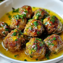 - 1 lb (450g) ground beef - 1/2 cup breadcrumbs - 1/4 cup grated Parmesan cheese - 1/4 cup fresh parsley, chopped - 1 large egg - 3 cloves garlic, minced - 1 teaspoon onion powder - 1/2 teaspoon salt - 1/4 teaspoon black pepper - 1/4 teaspoon red pepper flakes (optional for heat) - 1/2 cup butter - 1 tablespoon olive oil - Fresh parsley, for garnish To make garlic butter meatballs, I use simple yet flavorful ingredients. Ground beef is the star here. It gives the meatballs a juicy texture. Breadcrumbs help bind the meatballs and keep them tender. Parmesan cheese adds a nice salty kick. Fresh parsley brightens the flavor and gives a pop of color. Garlic is key to the rich taste, while onion powder adds depth. I use salt and black pepper for basic seasoning. Red pepper flakes can add a little heat if you like spice. Butter and olive oil are perfect for creating a rich sauce. The butter melts beautifully, while olive oil adds a nice touch. Together, they coat the meatballs and bring out their flavor. Gather these ingredients, and you'll be ready to create a dish that is both easy and delightful. Each component works together to make garlic butter meatballs a hit for any meal. {{ingredient_image_1}} To start, gather your ingredients. You will need ground beef, breadcrumbs, Parmesan cheese, chopped parsley, egg, minced garlic, onion powder, salt, black pepper, and red pepper flakes if you like heat. In a large mixing bowl, combine all these ingredients. Use your hands to mix well. Make sure every ingredient blends nicely. This ensures the meatballs are full of flavor. Once mixed, form the mixture into small meatballs, about 1 inch in diameter. Place them on a parchment-lined baking sheet. Next, preheat your oven to 400°F (200°C). This step is important to get the meatballs crispy outside. Once the oven is ready, bake the meatballs for 15 to 20 minutes. They should be browned and cooked through. Keep an eye on them to avoid overcooking. Set them aside once they are done. Now, let’s make the garlic butter sauce. In a large skillet, melt half a cup of butter with one tablespoon of olive oil over medium heat. This combo gives a rich flavor. Add three cloves of minced garlic to the pan. Sauté for about one minute. Be careful not to burn the garlic; it should smell fragrant. Next, add your cooked meatballs to the skillet. Toss them gently to coat in the garlic butter sauce. Cook for 2 to 3 minutes. This step warms the meatballs and infuses them with the buttery flavor. Now your garlic butter meatballs are ready to serve! To make juicy meatballs, keep these tips in mind: - Use ground beef with some fat: I suggest 80% lean beef. It keeps meatballs moist. - Add breadcrumbs: They soak up juices and help with moisture. The 1/2 cup in this recipe works great. - Don’t overmix: Mix ingredients until they just come together. This keeps meatballs tender. To amp up flavor, try these ideas: - Add more herbs: Fresh basil or oregano can make your meatballs pop. - Spices add depth: A pinch of smoked paprika or cumin can give a nice kick. - Experiment with cheese: Try using feta or mozzarella instead of Parmesan for a twist. Serving matters! Here are some tips: - Choose a warm bowl: A nice, shallow bowl keeps meatballs cozy. - Drizzle with garlic butter: Pour the sauce over the meatballs for a delicious look. - Garnish with fresh parsley: It adds color and freshness. A sprinkle makes a big difference. These tips will help you create tasty and beautiful garlic butter meatballs. Enjoy your cooking! Pro Tips Use Fresh Ingredients: Always opt for fresh garlic and parsley to enhance the flavor of your meatballs. Don’t Overmix: Mix the meatball ingredients just until combined to keep them tender. Overmixing can lead to tough meatballs. Check for Doneness: Use a meat thermometer to ensure the internal temperature of the meatballs reaches 160°F (70°C) for safe consumption. Customize Spice Levels: Adjust the amount of red pepper flakes based on your heat preference, or add other spices like Italian seasoning for extra flavor. {{image_2}} You can swap ground beef for ground turkey or chicken. These meats are leaner and still tasty. Ground turkey gives a lighter flavor but stays moist when cooked right. Ground chicken works similarly and is also a healthy choice. For a vegetarian option, try using lentils or chickpeas. Both can be mashed and mixed with spices to create a great texture. You can also use store-bought meat substitutes. These can add protein while keeping the dish plant-based. If you want a change from garlic butter, you can try different sauces. A rich marinara sauce adds a classic Italian twist. A creamy Alfredo sauce makes it extra indulgent. To add some heat, mix in chili flakes or hot sauce. You can also experiment with Asian sauces. Teriyaki or sweet chili sauce can change the flavor profile while keeping it fun and tasty. These meatballs pair great with several side dishes. You can serve them over spaghetti for a classic meal. Mashed potatoes or rice also work well. They soak up the garlic butter sauce nicely. For a drink, a light red wine like Pinot Noir pairs well. If you prefer white, try a crisp Sauvignon Blanc. Both wines enhance the meal’s flavors and make it special. To keep your leftover meatballs fresh, use airtight containers. Glass or plastic containers work well. Make sure to let them cool before sealing. Store them in the fridge. They can last for about three to four days. Always label your containers with the date. This keeps track of freshness. For reheating, you can use a microwave or a skillet. If using a microwave, place meatballs in a bowl. Cover them with a damp paper towel. Heat for about 1-2 minutes until warm. If you use a skillet, add a little butter. This helps keep them moist. Heat on low, turning gently. This method avoids dryness and keeps the flavor intact. To freeze your meatballs, lay them on a baking sheet first. Make sure they are not touching. Freeze them for about an hour. Then, transfer them to a freezer bag. Remove as much air as possible. They can last for up to three months in the freezer. When you're ready to cook, thaw them in the fridge overnight. Then, bake or sauté them until hot. Enjoy your delicious garlic butter meatballs anytime! To check if meatballs are done, you can use a meat thermometer. The center should reach 160°F (71°C). If you don't have a thermometer, cut one meatball in half. The inside should be brown with no pink. Another tip is to check if the juices run clear. If they do, your meatballs are ready! Yes, you can prepare these meatballs ahead of time. Mix the ingredients and form the meatballs. Then, cover them and place them in the fridge for up to 24 hours. You can also freeze them. Just place them on a tray to freeze, then transfer to a bag. When ready, cook them straight from the freezer, adding a few extra minutes to the bake time. If you need a substitute for breadcrumbs, try crushed crackers or oats. You can also use ground nuts like almonds or walnuts for a nutty flavor. Another option is to use cooked rice or quinoa. These alternatives work well and help bind the meatballs together. These garlic butter meatballs are easy to make, tasty, and versatile. You learned how to mix, bake, and savor them. I also shared tips for better texture and flavor. Plus, we explored fun variations and storage tips. In the end, these meatballs are great for any meal. Enjoy experimenting with them to fit your taste. Your kitchen will become a delicious hub with these simple steps!