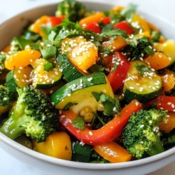 - Fresh Vegetables - 1 cup broccoli florets - 1 red bell pepper, sliced - 1 yellow bell pepper, sliced - 1 medium carrot, julienned - 1 zucchini, sliced - 1 cup snap peas - Sauce Ingredients - 3 cloves garlic, minced - 1 tablespoon ginger, grated - 3 tablespoons soy sauce - 1 tablespoon sesame oil - 1 tablespoon honey or maple syrup - 1 tablespoon rice vinegar - 2 tablespoons vegetable oil - Garnish Options - Sesame seeds - Fresh cilantro To create a tasty vegetable stir fry, gathering fresh ingredients is key. I love using a mix of colorful veggies. Broccoli, bell peppers, carrots, zucchini, and snap peas work great. Each adds its own flavor and crunch. Next, let's talk about the sauce. Garlic and ginger make it fragrant. Soy sauce provides saltiness, while sesame oil adds depth. A touch of honey or maple syrup gives a hint of sweetness. Rice vinegar adds a tangy kick. Finally, garnishing your dish makes it shine. I recommend adding sesame seeds and fresh cilantro. They not only look good but also add more flavor. Using these ingredients, you can create a vibrant and healthy stir fry that delights the senses. {{ingredient_image_1}} First, wash all your vegetables. This step is key to keeping them clean. Next, cut the broccoli into small florets. Slice the red and yellow bell peppers, and julienne the carrot. For the zucchini, slice it into half-moons. Lastly, trim the snap peas. Make sure all pieces are similar in size for even cooking. Heat your skillet or wok over medium-high heat. Add the vegetable oil and let it shimmer. Then, add the minced garlic and grated ginger. Cook them for about 30 seconds until you smell the aroma. Now, toss in the broccoli, bell peppers, and carrots. Stir them often for about 3 to 4 minutes. You want them to soften but still be bright. After that, add the zucchini and snap peas. Cook for another 2 to 3 minutes. All vegetables should look vibrant and tender-crisp. Now it’s time to add flavor. Pour the stir-fry sauce over your cooked veggies. This sauce includes soy sauce, sesame oil, honey or maple syrup, and rice vinegar. Stir well to coat the vegetables evenly. Heat everything together for 2 more minutes. Once done, remove the skillet from heat. Transfer your stir-fry to a serving dish. Finally, garnish with sesame seeds and fresh cilantro for a pop of color and flavor. To make a great stir fry, you need high heat. Start with a hot pan. Use a wok or a large skillet. They help cook food fast and evenly. Cut your veggies small for quick cooking. This keeps them crisp and colorful. Always prep your veggies before cooking. It makes the process smooth. Keep everything in reach. Cook in batches if you have a lot of veggies. This prevents steaming and keeps them bright. Stir often for even cooking. Add flavors early in the cooking. Garlic and ginger should go in first. They give a strong base. Use soy sauce and sesame oil for depth. Honey or maple syrup adds a sweet touch. Mix in rice vinegar for a tangy kick. Don’t forget to garnish with sesame seeds and fresh cilantro! Pro Tips Prep Ahead: Chop all vegetables in advance and store them in the fridge to save time during cooking. High Heat: Ensure your skillet or wok is hot before adding the vegetables to achieve a nice sear and retain their crunch. Seasoning Boost: Feel free to add a splash of lime juice or a sprinkle of chili flakes for an extra layer of flavor. Vegetable Variations: Experiment with seasonal vegetables or your favorites to keep the dish fresh and exciting each time you make it. {{image_2}} You can change the veggies in your stir fry. Try using cauliflower instead of broccoli. Spinach adds a nice pop of color and flavor. You can also swap bell peppers for mushrooms. Each veggie brings a different taste and texture. Use what you love or what you have at home. Keep it fresh and fun! Adding protein to your stir fry makes it more filling. Chicken or shrimp are great choices. Tofu is a fantastic plant-based option. Tempeh also works well for a nutty flavor. Just cut your protein into small pieces. Cook it first, then add your veggies. This way, everything cooks evenly and tastes amazing. Making your stir fry gluten-free is simple. Use tamari instead of soy sauce. It tastes just as good! If you're vegan, skip the honey and use maple syrup. You can add extra veggies to keep it hearty. Consider adding chickpeas for more protein. These swaps keep your dish tasty and healthy! After making your vegetable stir fry, let it cool for a few minutes. Transfer it to an airtight container. Store it in the fridge for up to three days. Keep it away from foods with strong odors. This helps keep the stir fry fresh and tasty. To reheat your stir fry, use a skillet or a microwave. If you use a skillet, heat it over medium heat. Add a splash of water or oil to keep it moist. Stir frequently for about five minutes. For the microwave, place it in a bowl and cover it. Heat for one to two minutes, stirring halfway through. This ensures even heating and keeps the veggies crisp. You can freeze vegetable stir fry for longer storage. Allow it to cool completely first. Then, place it in freezer-safe bags or containers. Squeeze out as much air as possible to prevent freezer burn. It can last up to three months in the freezer. To use it, thaw overnight in the fridge before reheating. You can use many vegetables for stir fry. I love using: - Broccoli florets - Bell peppers (red and yellow) - Carrots, sliced thin - Zucchini, cut into half-moons - Snap peas for a sweet crunch These veggies cook fast and keep their colors bright. You can mix and match based on what you have. Just remember to cut them into even sizes so they cook well. Yes, you can make stir fry sauce ahead of time. Just mix soy sauce, sesame oil, honey or maple syrup, and rice vinegar in a bowl. Store it in the fridge for up to a week. This saves time during cooking. You can also adjust the sweetness or saltiness to fit your taste. To keep your stir fry veggies crunchy, follow these tips: - Cook over high heat for a short time. - Add veggies in stages, starting with the hardest ones. - Avoid overcooking; they should be bright and crisp. Once you master this, your stir fry will shine with fresh flavors and textures! This blog post covered all you need for a great stir fry. We talked about fresh veggies, sauce, and garnishes. I shared step-by-step instructions for prep, cooking, and combining ingredients. You learned key tips and tricks for perfect texture and flavor. Plus, we explored fun ingredient swaps and adaptations for different diets. Now, get creative with your stir fry. Use what you like and enjoy cooking!