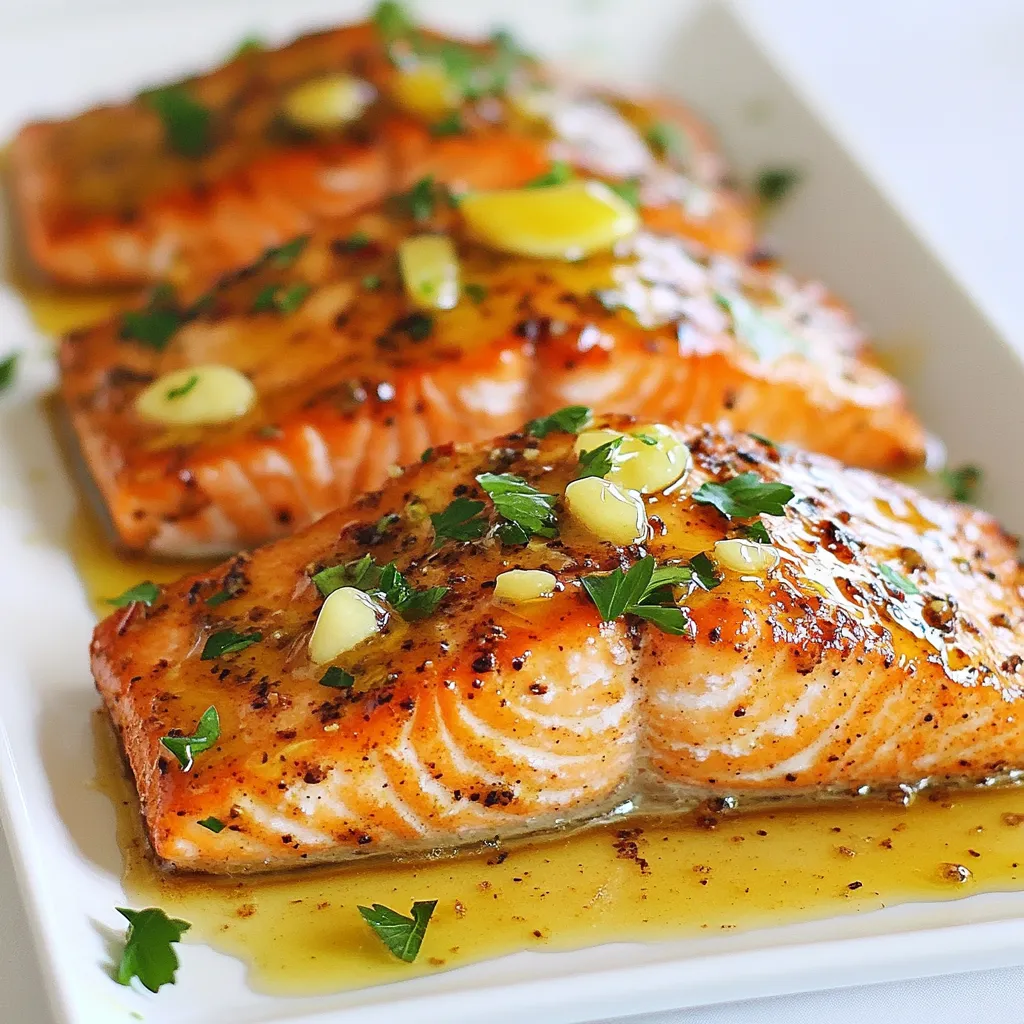 To make Cajun honey butter salmon, gather these simple items: - 4 salmon fillets - 2 tablespoons Cajun seasoning - 3 tablespoons unsalted butter, divided - 2 tablespoons honey - 1 tablespoon olive oil - 3 cloves garlic, minced - Juice of 1 lemon - Salt and pepper to taste - Fresh parsley for garnish You can use fresh or frozen salmon for this recipe. Fresh salmon has a rich flavor and firm texture. It cooks evenly and looks bright. Frozen salmon is handy when fresh fish is not available. It is often frozen right after catch, so it stays fresh. Just remember to thaw it in the fridge overnight before cooking. Cajun seasoning adds a nice kick to this dish. You can use store-bought blends or make your own. A blend of paprika, cayenne pepper, garlic powder, onion powder, and oregano works great. Feel free to adjust the heat level by adding more or less cayenne. A good Cajun mix makes the salmon shine with flavor! {{ingredient_image_1}} Start by preheating your oven to 400°F (200°C). This helps the salmon cook evenly. Next, take your salmon fillets and pat them dry with paper towels. This step removes excess moisture, giving you a better sear. Season both sides with salt, pepper, and Cajun seasoning. Use about 2 tablespoons of Cajun seasoning to add that bold flavor. Grab an oven-safe skillet and heat 1 tablespoon of olive oil over medium-high heat. Once the oil is hot, place the salmon fillets skin-side down in the skillet. Cook them for about 3-4 minutes. This will make the skin crispy and delicious. Next, carefully flip the fillets using a spatula. Add 2 tablespoons of unsalted butter, minced garlic, honey, and the juice of one lemon to the skillet. Let the butter melt and the garlic cook for about 1-2 minutes. The smell will be amazing! Now, spoon the honey butter mixture over the salmon fillets. This adds flavor and moisture. Transfer the skillet to your preheated oven. Bake for an additional 8-10 minutes. The salmon is done when it flakes easily with a fork. After removing it from the oven, add the last tablespoon of butter on top. Let it melt for a rich glaze. Finally, garnish with fresh parsley before serving. Enjoy your tasty Cajun Honey Butter Salmon! To get that perfect crispy skin on your salmon, start with dry fillets. Use paper towels to pat them dry. This helps the skin get nice and crispy. Heat your skillet until it's hot. Add the salmon skin-side down and leave it alone for 3-4 minutes. Don’t rush this step; let the heat work its magic. The skin will crisp up nicely, giving you that great texture. Adding butter to the hot salmon is key for flavor. Once you flip the fillets, put in the butter right away. Let it melt slowly over the salmon. This creates a rich, tasty glaze. It also helps mix in the garlic and honey, making everything better. When butter melts, it coats the salmon well, adding moisture and flavor. Want to take your Cajun honey butter salmon to the next level? Try adding lemon zest or a splash of hot sauce for a kick. Fresh herbs like thyme or dill can also bring out great flavors. Pair it with sides like sautéed spinach or roasted veggies. They balance the rich salmon nicely. Drizzle extra honey butter on your sides for added taste. Enjoy your meal with a light salad for a refreshing touch. Pro Tips Use Fresh Ingredients: Fresh salmon and high-quality Cajun seasoning make a huge difference in flavor. Always opt for fresh whenever possible. Control the Heat: Make sure your skillet is hot enough to crisp the skin of the salmon, but not so hot that it burns the garlic when added. Let it Rest: Allow the salmon to rest for a couple of minutes after baking. This helps the juices redistribute and keeps the fillets moist. Customize the Sauce: Feel free to adjust the sweetness of the honey or add a pinch of cayenne for extra heat in the honey butter sauce! {{image_2}} You can swap honey for maple syrup. Maple adds a nice depth. For a twist, try agave syrup. This option is great for a vegan touch. You can also mix in brown sugar for a richer flavor. Each choice gives you a new taste with the same buttery goodness. Want more heat? Add cayenne pepper to your Cajun mix. You can also use hot sauce in the honey butter. This will spice up your dish even more. For a smoky flavor, try smoked paprika. Each variation enhances the Cajun taste and keeps it exciting. Cajun Honey Butter Salmon pairs well with several sides. Try sautéed spinach for a fresh bite. Roasted vegetables bring out the sweet and spicy notes. You can also serve it with fluffy rice. A light salad with lemon dressing is a perfect match too. Each side adds balance to this rich salmon dish. After enjoying your Cajun honey butter salmon, let it cool first. Place the leftover salmon in an airtight container. Store it in the fridge. It will stay fresh for about 2-3 days. Be sure to keep it away from strong-smelling foods. This helps maintain its flavor. To reheat your salmon, use the oven for best results. Preheat your oven to 350°F (175°C). Place the salmon on a baking sheet. Cover it with foil to keep it moist. Heat for about 10-15 minutes. Check if it is warm enough. You can also use a microwave. Heat it on low power for 1-2 minutes. This method works too, but it may dry out the fish. If you want to save your salmon for later, freezing is a great choice. Wrap each fillet tightly in plastic wrap. Then, place the wrapped salmon in a freezer bag. Remove as much air as possible. It will last for up to 3 months in the freezer. To use, thaw it overnight in the fridge before reheating. Enjoy your meal later, just like it was fresh! To cook salmon at 400°F, you need about 8-10 minutes. This ensures the salmon cooks evenly. The fish should flake easily with a fork when done. For best results, check it after 8 minutes. If it’s still raw in the center, give it a couple more minutes. Keep an eye on it, as ovens can vary. Yes, you can use other fish. Tilapia, trout, or cod work well. Each has its own flavor, but the Cajun honey butter will still shine. Just adjust cooking times based on the thickness of the fish. For thinner fillets, reduce cooking time to avoid dryness. Cajun Honey Butter Salmon pairs great with many sides. Here are some tasty ideas: - Sautéed spinach with garlic - Roasted vegetables like carrots and broccoli - Rice or quinoa for a hearty option - Mashed potatoes for comfort food You can also drizzle extra honey butter sauce over your sides. This adds a special touch and ties the meal together. This post covered the key ingredients and steps to cook Cajun honey butter salmon. I shared how to pick fresh or frozen salmon, seasoning options, and several cooking methods. You learned methods for crispy skin and creative flavor ideas. I also highlighted how to store leftovers and reheating tips. In the end, preparing this dish can be both fun and rewarding. Enjoy your cooking and share your results!