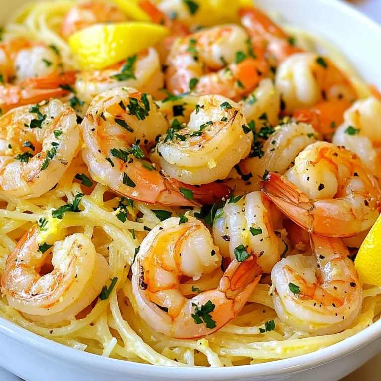 For a great Garlic Butter Shrimp Scampi, you need some key ingredients: - 1 pound large shrimp, peeled and deveined - 4 tablespoons unsalted butter - 4 cloves garlic, minced - 1/2 teaspoon red pepper flakes - 1 lemon, juiced and zested - 1/4 cup chicken broth (or vegetable broth) - 2 tablespoons olive oil - Salt and pepper to taste - 8 ounces spaghetti or linguine - Fresh parsley, chopped (for garnish) These ingredients blend together to create a rich, savory dish. The shrimp are the stars, bringing a sweet, briny flavor. The garlic and butter add a smooth, creamy touch. Lemon juice brightens the dish, while red pepper flakes give a hint of heat. You can amp up the flavor with a few extra ingredients: - Fresh basil or oregano for herbal notes - Capers for a salty bite - White wine for a deeper taste - Parmesan cheese for a cheesy finish These optional ingredients can enhance your scampi dish. Feel free to mix and match based on your taste preferences. To make this dish, you'll need some basic tools: - A large pot for boiling pasta - A large skillet for the sauce - A sharp knife for chopping garlic and herbs - A zester for the lemon - A pasta strainer for draining Having the right tools makes cooking easier and more fun. Using a skillet helps you keep an eye on the shrimp as they cook, ensuring they turn out perfect every time. {{ingredient_image_1}} To make the best Garlic Butter Shrimp Scampi, start by cooking the pasta. In a big pot, boil salted water. Add 8 ounces of spaghetti or linguine. Cook it as the package says. Be sure to check the time. When it's done, save 1/2 cup of pasta water. Drain the rest and set the pasta aside. Next, it’s time for the garlic butter sauce. Take a large skillet and heat 2 tablespoons of olive oil over medium heat. Add 4 tablespoons of unsalted butter. Let it melt, then add 4 minced garlic cloves. Sauté the garlic for 1-2 minutes. You want it fragrant but not burned. Once it smells great, add 1/2 teaspoon of red pepper flakes. Now, squeeze in the juice of 1 lemon and add the zest. Stir well and let it cook for another minute. Now, let’s cook the shrimp. Add 1 pound of peeled and deveined shrimp to the skillet. Season them with salt and pepper. Cook for about 3-4 minutes. Stir often until the shrimp turn pink and cooked through. You want them tender and juicy. Finally, it’s time to mix it all. Pour in 1/4 cup of chicken broth. Stir gently to combine everything. Add the cooked pasta and the reserved pasta water little by little. Toss it all together until the pasta is well coated with the sauce. This helps get the right texture and flavor. Taste it and adjust the seasoning if needed. It should be just right for you! To keep shrimp tender, watch the cooking time closely. Shrimp cook fast. They usually need just 3 to 4 minutes. When they turn pink, they are done. Remove them from heat right away. Overcooked shrimp become tough and rubbery. Always keep an eye on them while cooking. If you’re unsure, cut one open. It should be opaque inside. Good garlic makes a big difference. Always use fresh cloves for the best flavor. Start by peeling the garlic. Smash it lightly with the side of a knife. This makes it easier to chop. Mince the garlic finely so it cooks evenly. If you want a milder taste, you can soak it in water for 10 minutes. This can help reduce its strong flavor. If you like heat, add more red pepper flakes. Start with a little and taste often. You can always add more, but you can’t take it out. For a zestier dish, add more lemon juice. It brightens the flavors. You can also try adding herbs like basil or oregano. These add depth to the dish. Always taste your dish before serving. Adjust the salt and pepper to your liking. Pro Tips Perfectly Cooked Shrimp: Make sure not to overcook the shrimp; they should be pink and opaque. Remove them from heat as soon as they turn color to avoid a rubbery texture. Reserve Pasta Water: Always reserve some pasta water before draining. It’s starchy and can help you achieve the perfect sauce consistency when mixed with your dish. Fresh Ingredients: Use fresh garlic and lemon juice for the best flavor. Fresh herbs also enhance the dish's aroma and taste. Balance Flavors: Taste your sauce before serving and adjust the seasoning. A little extra salt or a splash more lemon juice can elevate the flavors significantly. {{image_2}} You can switch up the pasta in your Garlic Butter Shrimp Scampi. Spaghetti and linguine are great, but you can use penne, fettuccine, or even gluten-free pasta. Each type brings a unique texture. If you like a thicker sauce, try a short pasta like penne. It holds the sauce well and gives a nice bite. Just cook it according to package directions and follow the same steps for the sauce. Want to make your dish healthier? Add vegetables! Broccoli, asparagus, or spinach work well in this recipe. Simply toss them into the skillet with the shrimp. They cook fast and add color to your plate. You can also add cherry tomatoes for a burst of sweetness. This not only boosts nutrition, but it also makes the dish more vibrant and appealing. For a rich twist, try making a creamy version. After cooking the shrimp, add a splash of heavy cream to the sauce. Stir it in slowly to combine. This adds a smooth texture and a lovely richness. You can also sprinkle in some grated Parmesan cheese for extra flavor. This creamy variation makes the dish feel extra special, perfect for a fancy dinner. To keep leftover Garlic Butter Shrimp Scampi fresh, place it in an airtight container. Make sure to cool it to room temperature first. Store it in the fridge for up to three days. This helps keep the shrimp tender and the flavors intact. When you’re ready to eat the leftovers, reheat them gently. You can use a skillet over low heat. Add a splash of chicken broth or water to keep moisture. Stir often until hot. Avoid high heat, as it can overcook the shrimp and make them tough. You can freeze Garlic Butter Shrimp Scampi, but it’s best to do so without the pasta. Place the cooled shrimp and sauce in a freezer-safe bag. Remove as much air as possible before sealing. It can last up to three months. When ready to eat, thaw it in the fridge overnight. Reheat gently as mentioned above. When you’re ready to serve, cook fresh pasta to enjoy with your scampi. The best shrimp for scampi is large shrimp, like 16/20 count. These shrimp are juicy and tender. They cook quickly and absorb flavors well. Fresh shrimp is great, but frozen works too. Always choose shrimp that looks firm and has a clean smell. Yes, you can use frozen shrimp for this recipe. Just make sure to thaw them first. To thaw, place the shrimp in cold water for 15-20 minutes. This method keeps the shrimp from becoming tough. Always pat them dry before cooking. This helps to achieve a nice sear and flavor. To make Garlic Butter Shrimp Scampi gluten-free, use gluten-free pasta. Many brands offer good options that mimic regular pasta. You can also use zucchini noodles as a low-carb choice. Always check the labels for any hidden gluten in ingredients like broth. Garlic Butter Shrimp Scampi pairs well with several sides. Here are some tasty options: - Garlic bread for dipping in sauce - A fresh green salad for crunch - Steamed vegetables for added nutrients - Rice or quinoa to soak up the sauce You can prep some parts ahead of time. Cook the pasta and make the sauce in advance. Store them separately in airtight containers. When ready to serve, heat the sauce, add the shrimp, and combine with pasta. This method saves time and keeps the dish fresh. This article covered how to make Garlic Butter Shrimp Scampi. You learned about key ingredients, tools, and step-by-step cooking. Tips showed how to avoid overcooking shrimp and enhance flavors. We explored variations and storage methods for your leftovers. In the end, following these steps will help you make a tasty dish. Enjoy the cooking process and impress your family and friends with your skills!