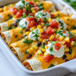 - High-protein chicken breast: Chicken breast packs a protein punch. It helps build muscles and keeps you full. - Black beans and their benefits: Black beans are rich in protein and fiber. They aid digestion and help you feel satisfied longer. - Low-fat cottage cheese for protein boost: Cottage cheese adds creaminess and protein. It is lower in fat, making it a smart choice. - Whole wheat tortillas and health advantages: Whole wheat tortillas offer more fiber than white ones. They support better digestion and provide lasting energy. - Suggested toppings and garnishes: Fresh cilantro brightens the dish. Greek yogurt adds creaminess and a protein boost. You can also use avocado or sliced jalapeños for extra flavor. {{ingredient_image_1}} 1. Preheat the oven Start by setting your oven to 375°F (190°C). This step is key for even cooking. 2. Mixing the filling ingredients In a large bowl, combine these ingredients: - 2 cups cooked, shredded chicken breast - 1 cup black beans, rinsed and drained - 1 cup low-fat cottage cheese - 1 cup corn kernels (fresh or frozen) - 1 teaspoon cumin powder - 1 teaspoon chili powder - 1 teaspoon garlic powder - 1/2 teaspoon onion powder Mix well until all the flavors blend. 3. Assembling the enchiladas Spread half of the salsa at the bottom of a 9x13 inch baking dish. Take a tortilla, spoon about 1/2 cup of the filling into the center, and roll it up tightly. Place it seam side down in the dish. Repeat this for all tortillas. 4. Baking instructions and times Pour the remaining salsa over the rolled enchiladas. Then, sprinkle 1 cup of shredded low-fat cheese on top. Cover with aluminum foil and bake for 20 minutes. After that, remove the foil and bake for an extra 10 minutes. This helps the cheese melt nicely. Let the dish cool slightly before slicing. Garnish with fresh cilantro and add a dollop of Greek yogurt if you like! Enjoy your high-protein chicken enchiladas. - Tips for shredding chicken: Use two forks for easy shredding. Hold one fork steady and pull the chicken apart with the other. This method works well for warm chicken. If you have leftover chicken, chill it first. Cold chicken can be tougher to shred. - How to ensure even filling distribution: Use a measuring cup to scoop the filling. This keeps each enchilada the same size. Place the filling in the center of each tortilla. Roll tightly from one end to the other. This keeps the filling from spilling out during baking. - Achieving perfect melted cheese: Sprinkle cheese on top right before baking. Cover the dish with foil for the first part of baking. This helps the cheese melt evenly. After 20 minutes, remove the foil. Bake for an additional 10 minutes for a bubbly finish. - Suggestions for spice adjustments: If you like it hot, add more chili powder. For a milder taste, use less spice. You can also add some diced jalapeños for heat. Taste the filling before rolling the enchiladas. Adjust the spices to suit your taste. - Using different salsa options: Choose a salsa that matches your heat level. Fresh salsa adds a bright flavor. Store-bought salsa saves time. You can even use a fruit salsa for a sweet twist. Pineapple or mango salsa pairs well with chicken. Pro Tips Use Rotisserie Chicken: For a quicker prep, consider using store-bought rotisserie chicken. It’s flavorful and saves time on cooking and shredding! Add Extra Veggies: Feel free to sneak in more vegetables like bell peppers or spinach to boost the nutrition and flavor. Customize the Heat: Adjust the salsa according to your spice preference. Choose a mild salsa for a family-friendly dish or a spicy one for a kick! Let It Rest: Allow the enchiladas to sit for a few minutes after baking. This helps them set and makes serving easier. {{image_2}} You can mix it up with different proteins. Turkey is a great choice. It has a similar taste and texture. You can also try plant-based proteins, like tofu or tempeh. They absorb flavors well and keep the dish hearty. Another fun option is to add quinoa or lentils. Both are high in protein and add nutrition. Quinoa has a nice crunch, while lentils add a soft texture. Just cook them before mixing with your filling. This gives the enchiladas a unique twist. If you need gluten-free options, try corn tortillas instead of whole wheat. They taste great and hold up well. You can find them at most stores. For those who are vegan, there are easy swaps. Use vegan cheese instead of regular cheese. You can also swap Greek yogurt with a plant-based yogurt. These changes keep the dish creamy and delicious without dairy. To keep your enchiladas fresh, let them cool first. Place them in a shallow, airtight container. This helps keep moisture in and prevents drying out. Store the enchiladas in the fridge for up to three days. If you want them to last longer, consider freezing them. For the best texture, use the oven. Preheat it to 350°F (175°C). Place the enchiladas in a baking dish and cover with foil. Heat for about 15-20 minutes. If you're short on time, you can use the microwave. Just heat in short bursts until warm. Freezing enchiladas is easy. Wrap them tightly in foil or plastic wrap. They can last up to three months in the freezer. When you’re ready to eat, thaw in the fridge overnight before reheating. How to increase the protein content of enchiladas? You can boost protein by adding more chicken or using extra cottage cheese. Try adding some Greek yogurt on top too. For a fun twist, mix in some cooked quinoa or lentils. They pack a protein punch and add texture. Can I make these enchiladas ahead of time? Yes, you can prepare these enchiladas a day before. Simply assemble them and cover the dish. Store it in the fridge until you are ready to bake. Just remember to add a few extra minutes to the bake time since they will be cold. What can I serve with high protein chicken enchiladas? You can pair them with a fresh salad or some guacamole for extra flavor. Serve with a side of rice or black beans to make it a complete meal. Fresh salsa or pico de gallo adds a nice crunch too. Macronutrient breakdown per serving - Calories: 380 - Protein: 30g - Carbohydrates: 38g - Fat: 12g Health benefits of each ingredient - Chicken breast: High in protein, low in fat. Great for muscle growth. - Black beans: Rich in fiber and protein. They help with digestion and keep you full. - Cottage cheese: Packed with protein and calcium, good for bones and muscles. - Whole wheat tortillas: Provide complex carbs for energy. They also have more fiber than white tortillas. - Corn: Good source of vitamins and minerals. Adds sweetness and crunch. - Spices (cumin, chili powder, garlic powder, onion powder): Not just flavor; they offer antioxidants and may boost your metabolism. This dish is not only tasty but also a great way to fuel your body! This blog post covered how to make high-protein chicken enchiladas. We discussed the key ingredients, like chicken breast, black beans, and whole wheat tortillas. I shared simple steps to prepare and bake your enchiladas. You also learned tips for shredding chicken and enhancing flavor. We explored variations with different proteins and dietary needs, along with how to store and reheat leftovers. As you try these enchiladas, enjoy the taste and health benefits. Creating a meal like this can be easy and fun. Your kitchen will be filled with great flavors and nutritious ingredients.