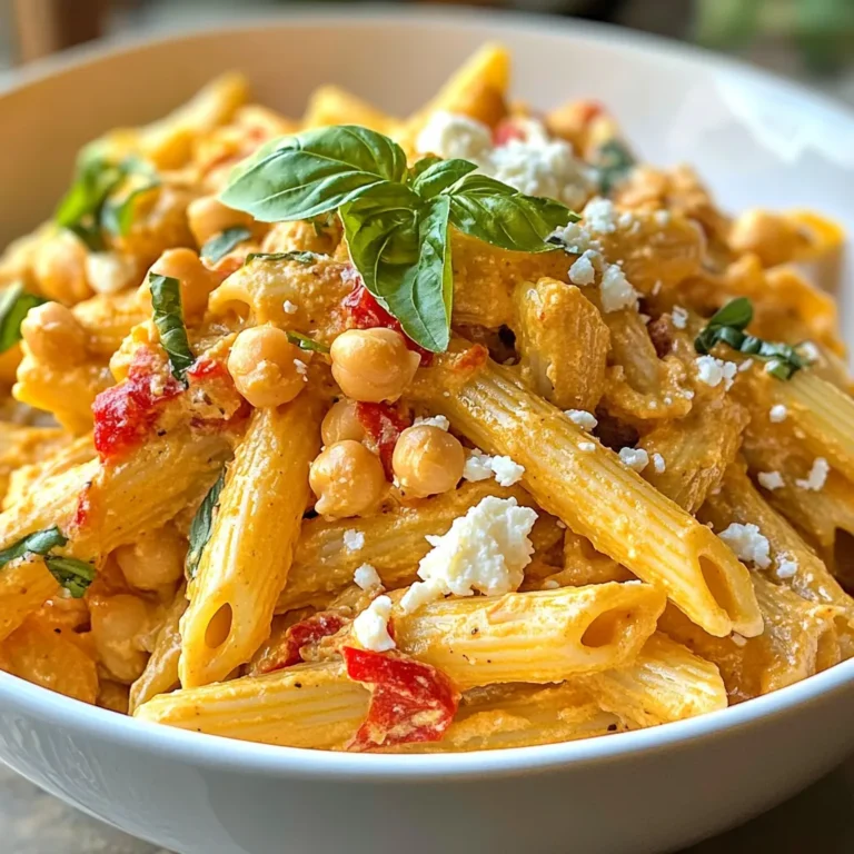 - Main Ingredients for Roasted Red Pepper Hummus Pasta - 12 oz pasta (penne or fusilli works well) - 1 cup roasted red peppers (jarred or homemade) - 1 cup canned chickpeas, drained and rinsed - ¼ cup tahini - 2 tablespoons lemon juice - 2 tablespoons olive oil - 2 cloves garlic, minced - Salt and pepper to taste - ½ teaspoon smoked paprika - Optional Toppings and Garnishes - Fresh basil, for garnish - Crumbled feta cheese or nutritional yeast for toppings I love how simple this dish is. The main ingredients come together to create a creamy and flavorful sauce. The roasted red peppers bring a sweet, smoky taste. Chickpeas add a nice creaminess and protein. When I prepare this dish, I focus on quality. Using fresh, high-quality ingredients makes a big difference. If you have homemade roasted red peppers, they work great! If not, jarred ones are perfect. For toppings, I often add fresh basil. It adds a bright, herbal note. Crumbled feta cheese gives a nice salty kick. Nutritional yeast is a tasty vegan option if you want a cheesy flavor without dairy. This recipe is versatile. You can swap in different pastas or toppings based on what you have. Enjoy the process of making this dish and feel free to get creative! {{ingredient_image_1}} How to Properly Cook Al Dente Pasta To cook pasta al dente, start by boiling a large pot of salted water. The salt helps the pasta taste better. Add your pasta and check the package for cooking time. Usually, it takes about 8 to 12 minutes. Stir the pasta occasionally to keep it from sticking. When the pasta is firm but not hard, it's done. This is al dente. Tips for Reserving Pasta Water Before draining your pasta, save about ½ cup of the cooking water. This starchy water helps the sauce stick later. Pour it into a measuring cup or bowl. You can use it to adjust your sauce later if it’s too thick. Blending Techniques for a Creamy Consistency To make the hummus sauce, place roasted red peppers, chickpeas, tahini, lemon juice, olive oil, garlic, smoked paprika, salt, and pepper in a blender. Blend on high until it’s smooth. If the sauce feels too thick, slowly add some reserved pasta water. Blend again until it’s creamy. Adjusting Flavor with Seasoning Taste your sauce before mixing it with the pasta. If it needs more flavor, add a pinch of salt or pepper. You can also add extra lemon juice for a tangy kick. Adjust until you love the taste. Best Practices for Mixing Once your pasta is cooked and drained, put it back in the pot. Pour the hummus sauce over the pasta. Use a spatula or tongs to gently toss everything. This ensures every piece of pasta gets coated. Ensuring Sauce Sticks to Pasta If the sauce is too runny, add a bit more reserved pasta water to thicken it. Mix well until the sauce clings to the pasta. This makes every bite full of flavor. Using fresh ingredients makes a big difference in taste. Choose ripe red peppers for the best flavor. If you can, roast them yourself. Fresh garlic also adds a nice kick. To roast red peppers, start with whole peppers. Place them on a baking sheet. Set your oven to broil. Roast them for about 20 minutes. Turn them every five minutes until the skin is charred. Once done, place them in a bowl and cover it with plastic wrap. This will help loosen the skin. After about 15 minutes, peel the skin off. Now, you have perfectly roasted red peppers ready for your hummus. One common mistake is overcooking the pasta. Always check the cooking time on the package. Cook until al dente, which means firm to the bite. This helps the pasta hold up in the sauce. Another mistake is not adjusting the sauce consistency. If your hummus sauce is too thick, add a little reserved pasta water. This will help it coat the pasta better. Aim for a creamy texture that clings to each piece of pasta. Pro Tips Use High-Quality Ingredients: The flavor of your hummus sauce greatly depends on the quality of the roasted red peppers and tahini. Opt for fresh, high-quality ingredients for the best taste. Adjust Consistency: If your hummus sauce is too thick, gradually add the reserved pasta water until you reach the desired creaminess. This will help the sauce cling better to the pasta. Herb Variations: Experiment with different herbs! While fresh basil is a great garnish, you can also try parsley, cilantro, or arugula for a unique twist. Meal Prep Friendly: This dish can be made ahead of time and stored in the refrigerator for up to three days. Just reheat before serving for a quick meal! {{image_2}} Alternative Pasta Choices You can use different pasta types for this dish. Whole wheat pasta adds fiber and flavor. Gluten-free pasta is great for those with diet needs. You can also try spiralized veggies for a lower-carb option. Zucchini noodles or spaghetti squash work well too. Creating a Vegan Version This pasta is easy to make vegan. Just skip the feta cheese or use a plant-based version. Nutritional yeast adds a cheesy taste without dairy. You can also add more veggies like spinach or mushrooms for extra nutrition. Adding Spices or Other Vegetables Spices can make this dish pop. Try adding red pepper flakes for heat. You can also mix in fresh herbs like parsley or dill for a fresh taste. Roasted vegetables like zucchini or eggplant blend well too. Incorporating Proteins Adding protein makes this meal filling. Grilled chicken or shrimp adds a nice touch. For a plant-based option, toss in some cooked lentils or tofu. These proteins mix well with the creamy hummus sauce and enhance the flavor. Refrigeration Tips and Shelf Life Store any leftover Roasted Red Pepper Hummus Pasta in an airtight container. Keep it in the fridge for up to three days. Make sure to let it cool down before sealing it. This helps keep the pasta fresh and tasty. Freezing Suggestions You can freeze this dish, but it may change texture. Place it in freezer-safe containers. It can last up to three months. When ready to eat, thaw it in the fridge overnight before reheating. How to Reheat Without Compromising Flavor To reheat, use a pan over low heat. Add a splash of water or olive oil to keep it moist. Stir gently until warmed through. This method helps keep the flavors bright and fresh. Quick and Easy Reheating Methods You can also use the microwave for quick reheating. Place the pasta in a microwave-safe bowl. Cover it loosely with a lid or microwave-safe wrap. Heat in short bursts, stirring in between, until hot. This way, you avoid overcooking and keep the taste intact. Making roasted red pepper hummus is simple and fun. Here’s a quick recipe: - 1 cup roasted red peppers - 1 cup canned chickpeas, drained and rinsed - ¼ cup tahini - 2 tablespoons lemon juice - 2 tablespoons olive oil - 2 cloves garlic, minced - Salt and pepper to taste - ½ teaspoon smoked paprika 1. Put all the ingredients in a blender. 2. Blend until smooth and creamy. If it’s too thick, add a bit of water. 3. Taste and adjust seasoning as needed. This hummus is great for pasta, wraps, or as a dip! Yes, you can use store-bought hummus. Here are some pros and cons: Pros: - Saves time in the kitchen. - Many brands offer tasty options. Cons: - Store-bought may not have the same fresh flavor. - Some brands add preservatives you may want to avoid. If you are in a rush, go for store-bought. Just check the label for quality ingredients. Roasted red pepper hummus pasta pairs well with many sides. Here are some great options: - Mixed Green Salad: Light and fresh, it balances the creamy pasta. - Grilled Veggies: Adds a nice smoky flavor that complements the dish. - Garlic Bread: A crunchy side that everyone loves. - Roasted Chickpeas: For extra protein and crunch, sprinkle them on the side. These sides make your meal more colorful and exciting! In this blog post, we explored how to make Roasted Red Pepper Hummus Pasta. We detailed the main ingredients, step-by-step cooking instructions, and tips to enhance flavor. You learned about common mistakes to avoid and variations for different diets. Storing and reheating instructions ensure your meal stays fresh. I hope these insights inspire you to create this tasty dish. With simple steps and fresh ingredients, you can impress anyone at your table. Enjoy your cooking adventure!