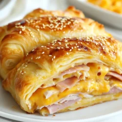- 2 cans of refrigerated crescent roll dough - 1 pound deli turkey or chicken, sliced - 1 cup cooked ham, sliced - 1 cup Swiss or cheddar cheese, shredded - ½ cup Dijon mustard - 1 tablespoon olive oil - 1 teaspoon garlic powder - 1 teaspoon dried oregano - Salt and pepper to taste - Optional: 1 tablespoon sesame seeds for topping The ingredients for the Crescent Roll Sandwich Bake are simple yet delicious. You start with two cans of refrigerated crescent roll dough. This dough gives the bake its flaky, buttery base. Next, you will need one pound of deli turkey or chicken, sliced thin. This adds a nice protein boost. For a savory touch, add one cup of cooked ham, also sliced thin. Cheese is a must! Use one cup of shredded Swiss or cheddar cheese. Both melt nicely and bring great flavor. Dijon mustard adds a tangy kick. You’ll need half a cup for spreading on the dough. Olive oil, garlic powder, and dried oregano help enhance the taste. Add salt and pepper to match your flavor preference. If you want a little crunch, sprinkle one tablespoon of sesame seeds on top. These are optional but add a nice touch. The combination of these ingredients makes a tasty meal that your family will love. {{ingredient_image_1}} 1. Preheating the oven: First, heat your oven to 375°F (190°C). This step is key for even cooking. 2. Preparing the baking dish: Grease a 9x13-inch baking dish. This keeps the bake from sticking. 3. Mixing the mustard and seasonings: In a bowl, combine ½ cup Dijon mustard, 1 tablespoon olive oil, 1 teaspoon garlic powder, 1 teaspoon dried oregano, salt, and pepper. Mix well until smooth. 1. Laying the first layer of crescent rolls: Unroll one can of crescent roll dough. Lay it flat in the baking dish. Press the seams together to form one solid layer. 2. Adding the meats and cheese: Spread the mustard mixture over the crescent roll layer. Place 1 pound of deli turkey or chicken on top. Then add 1 cup of cooked ham slices evenly. Finally, sprinkle 1 cup of shredded Swiss or cheddar cheese over the meats. 3. Sealing with the top layer of crescent rolls: Unroll the second can of crescent roll dough. Place it over the cheese layer, pressing the seams together to seal the bake. 1. Timing and temperature: Bake in the preheated oven for 25-30 minutes. 2. Visual cues for doneness: Look for a golden-brown top and melted cheese. These signs mean your bake is ready! To make your Crescent Roll Sandwich Bake shine, focus on a few key areas: - Ensuring even cooking: Place the baking dish in the center of the oven. This helps the heat spread evenly. Rotate the dish halfway through baking for best results. - Recommended cheese varieties: Swiss cheese melts well and adds a nice flavor. Cheddar brings a sharp taste. You can mix both for a delicious twist. - Alternative spreads or toppings: Try using honey mustard or a spicy aioli for extra kick. You can also add pickles or jalapeños for added zest. Watch out for these common mistakes: - Overfilling the sandwich bake: Too many layers can prevent the dough from cooking evenly. Stick to the recommended ingredients for best results. - Not sealing the dough properly: Make sure to press the seams tightly. This keeps the filling inside and helps avoid leaks during baking. Pro Tips Use Fresh Ingredients: Fresh deli meats and cheese will enhance the flavor significantly compared to pre-packaged options. Customize Your Fillings: Feel free to swap in different meats or cheeses based on your preferences or what you have on hand. Let It Cool: Allowing the bake to cool for a few minutes before cutting helps the layers set, making it easier to serve. Perfectly Golden Top: For an extra crispy top, broil the bake for the last 2-3 minutes of cooking, watching closely to prevent burning. {{image_2}} You can change the proteins in this dish for more variety. Here are some ideas: - Use roast beef or salami for a different taste. - Try sliced chicken sausage for a fun twist. - Swap deli turkey for cooked bacon for a smoky flavor. If you want a vegetarian option, use these: - Replace meats with sautéed mushrooms or spinach. - Add sliced bell peppers or zucchini for crunch. - Use hummus instead of mustard for a creamy base. For cheese alternatives, consider: - Mozzarella for a milder flavor. - Pepper jack for a spicy kick. - Vegan cheese if you want a dairy-free option. Adding spices or herbs can elevate your dish. Here are some suggestions: - Mix in Italian seasoning or thyme for extra depth. - A pinch of cayenne pepper adds heat. - Fresh herbs like basil or parsley brighten flavors. Incorporating vegetables can make it more colorful and nutritious: - Layer in spinach, kale, or broccoli for greens. - Add sliced tomatoes or artichokes for freshness. - Include onions or bell peppers for sweetness. These simple changes keep the Crescent Roll Sandwich Bake exciting and delicious! To store leftovers from the Crescent Roll Sandwich Bake, let it cool first. Once cool, cut it into squares. Place the squares in an airtight container. This keeps them fresh and tasty. You can store the leftovers in the fridge for up to three days. If you want to freeze the bake, follow these steps. First, let it cool completely. Next, cut it into portions. Wrap each piece tightly in plastic wrap. Then, place the wrapped pieces in a freezer-safe bag. This helps prevent freezer burn. You can freeze it for up to three months. When you're ready to eat, thaw the sandwich bake in the fridge overnight. To reheat, preheat your oven to 350°F (175°C). Place the pieces on a baking sheet. Heat for about 15-20 minutes, or until warm. Enjoy the same great taste! To make this bake vegetarian, simply swap the meats. Use sliced veggies like bell peppers, mushrooms, and zucchini. You can also add plant-based deli slices. This keeps the dish hearty and full of flavor. Don’t forget to add extra cheese for richness! Yes, you can! Try using puff pastry or biscuit dough. You may also use bread rolls or even flatbread. Just make sure to adjust the baking time. The goal is to create a nice, golden crust. This bake pairs well with a fresh salad. A simple green salad with vinaigrette works great. You can also serve it with veggie sticks and dip. For a heartier meal, consider adding a bowl of soup. To reheat, preheat your oven to 350°F (175°C). Place the leftovers in a baking dish and cover with foil. Heat for about 15 minutes or until warm. This keeps the crust crisp while warming the filling. Enjoy the flavors just like fresh! This blog post shared a simple and fun recipe for a delicious Crescent Roll Sandwich Bake. You learned about the key ingredients, preparation steps, and baking tips. I also highlighted variations to suit different tastes and storage methods to keep leftovers fresh. Remember, cooking is about trying new things and having fun. Enjoy your bake and feel confident experimenting with flavors. Happy cooking!