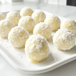 To make these tasty treats, you need: - 1 cup cream cheese, softened - 1/2 cup powdered sugar - 1 teaspoon vanilla extract - 1 cup shredded coconut (plus extra for rolling) - 1 cup crushed graham crackers - 1/4 cup chopped white chocolate or white chocolate chips - Pinch of salt These main ingredients come together to create a creamy and sweet flavor. The cream cheese adds richness, while the powdered sugar gives a nice sweetness. The coconut brings a tropical twist, and the graham crackers add crunch. You can also try these to enhance your coconut cream balls: - Almond extract - Different types of nuts, like chopped almonds or pecans - Dried fruit, such as cherries or cranberries These optional ingredients let you play with flavors. Almond extract gives a nice nutty taste. Nuts and dried fruit add texture and extra taste. Get creative and make it your own! You will need a few simple tools: - Mixing bowl - Electric mixer or whisk - Measuring cups and spoons - Parchment paper - Tray for chilling Having these tools ready makes the process easy. A mixing bowl helps combine all the ingredients well. The electric mixer speeds up the mixing, but a whisk works too. Parchment paper keeps your tray clean. Start by gathering your ingredients. You will need cream cheese, powdered sugar, vanilla extract, shredded coconut, crushed graham crackers, chopped white chocolate, and a pinch of salt. In a mixing bowl, combine the softened cream cheese and powdered sugar. Beat them together until the mixture is smooth and creamy. This step is key for a nice texture. Next, add in the vanilla extract and salt. Mix until everything blends well. Gradually fold in the shredded coconut, crushed graham crackers, and chopped white chocolate. Make sure all the ingredients mix evenly. Once your mixture is ready, chill it in the fridge for about 30 minutes. This helps it firm up. After chilling, it’s time to shape the balls. Use your hands to scoop out a small amount of the mixture, about one inch in diameter. Roll it into a ball. Repeat this step until you use all the mixture. For a tasty finish, roll each ball in extra shredded coconut. This gives them a nice look and extra flavor. After shaping, place the coconut-covered balls on a parchment-lined tray. Chill them for another 15 to 20 minutes. This step makes them firm and easy to serve. For a fun presentation, arrange the coconut cream balls on a nice platter. You can sprinkle some shredded coconut on top or use mini cupcake liners. These little touches make your treat look special. Enjoy your no bake coconut cream balls! To get the best texture for your coconut cream balls, ensure your cream cheese is soft. I let mine sit out for about 30 minutes. Mix the cream cheese and powdered sugar until it’s very smooth. Fold in the coconut and graham crackers gently. This keeps the mix light and fluffy. Don't rush the chilling step. Refrigerate the mixture for at least 30 minutes before shaping. This helps the balls hold their shape. One common mistake is not measuring the ingredients correctly. Use measuring cups for precision. Another mistake is skipping the chilling time. If you skip it, the mixture can be too sticky to handle. Also, avoid using too much white chocolate. A little goes a long way for flavor. Lastly, don’t forget to roll the balls in extra shredded coconut. It adds a nice touch and keeps them from sticking. For a beautiful presentation, use a decorative platter. Arrange the coconut cream balls in a circle or rows. You can sprinkle extra shredded coconut on top for flair. Another fun idea is to place each ball in mini cupcake liners. This adds color and makes them easy to grab. You can also garnish with mint leaves for a pop of green. These small touches make your treat look gourmet. {{image_2}} You can make chocolate-coated coconut cream balls for a rich twist. Start by melting 1 cup of white chocolate or dark chocolate in a bowl. Dip each chilled ball into the melted chocolate using a fork. Make sure to coat each ball evenly. Place them back on the parchment-lined tray. Let the chocolate harden before serving. This adds a sweet crunch and a lovely contrast to the creamy coconut. If you need a nut-free option, simply skip any nuts or nut extracts. The recipe already uses graham crackers, which are nut-free. You can also add more coconut for a richer flavor. This way, the treat remains safe for those with nut allergies. Everyone can enjoy these tasty bites without worry. You can switch things up by adding different flavors. For a hint of almond, mix in 1/2 teaspoon of almond extract. This gives your coconut cream balls a nice, sweet touch. You can also experiment with other extracts like lemon or orange for a fruity twist. Each variation brings a unique taste to your no-bake treat, making it fun to explore! To keep your coconut cream balls fresh, store them in an airtight container. This helps prevent them from drying out or absorbing odors from the fridge. You can layer them with parchment paper to avoid sticking. Keep them in the fridge for best results. These tasty treats can last about one week in the fridge. After that, they may lose flavor and texture. Always check for any signs of spoilage before eating, like an off smell or change in texture. If you want to save some for later, freezing works great. First, place the coconut cream balls on a baking sheet. Freeze them for about an hour until firm. Once frozen, transfer them to a freezer bag or container. They can last up to three months in the freezer. When you’re ready to enjoy them, just thaw them in the fridge overnight. Yes, you can make No Bake Coconut Cream Balls ahead of time. They taste great after chilling. I suggest making them one day prior to serving. This way, the flavors blend nicely. Just store them in the fridge until you're ready to serve. If you need a cream cheese substitute, try using Greek yogurt. It has a similar texture. You can also use mascarpone cheese for a richer taste. Another option is to use a dairy-free cream cheese if you want a vegan choice. To store leftovers, place them in an airtight container. Keep them in the fridge for up to one week. If you want to keep them longer, you can freeze them. Just make sure to separate layers with parchment paper to avoid sticking. No Bake Coconut Cream Balls are simple and fun to make. We covered the main and optional ingredients, tools needed, and the step-by-step process. You can shape them, chill them, and even dress them up for serving. Remember the tips to get the best texture and avoid mistakes. Try variations like chocolate coating or nut-free options for extra fun. Store them properly to keep them fresh. Enjoy these tasty treats with friends and family. Making these coconut balls can bring joy and sweetness to your day.