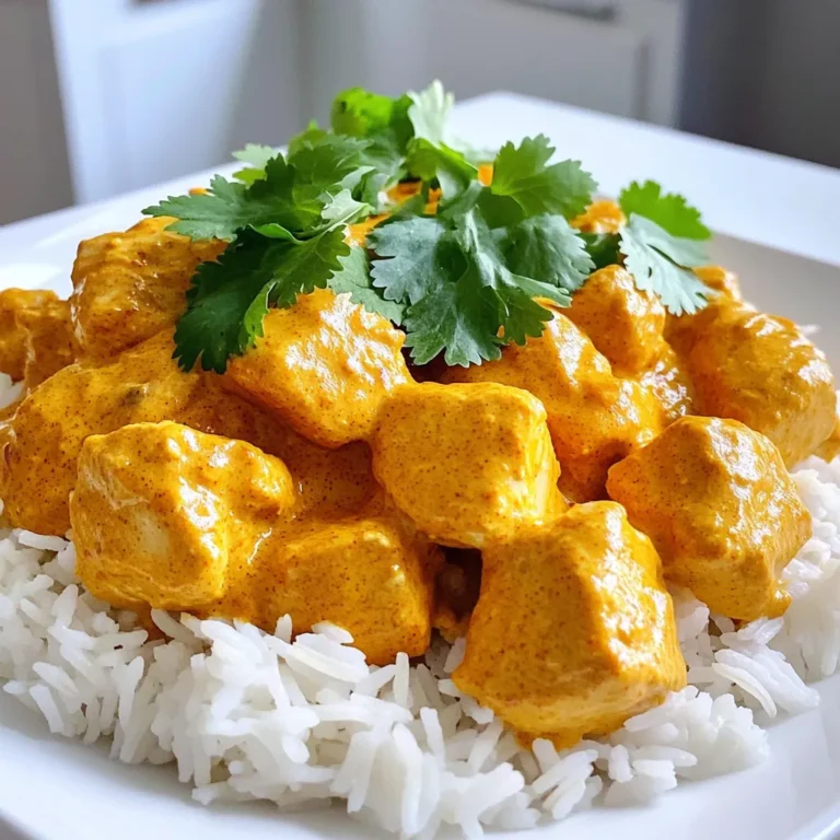 - 1 lb chicken breast, cubed - 1 stick (1/2 cup) unsalted butter - 1 large onion, finely chopped - 4 garlic cloves, minced - 1-inch ginger, grated - 1 can (14 oz) crushed tomatoes - 1 cup heavy cream - 2 tablespoons curry powder - 1 teaspoon garam masala - 1 teaspoon turmeric - Salt and pepper, to taste - Fresh cilantro, for garnish - 2 cups basmati rice - 4 cups water When I make Stick of Butter Chicken and Rice, I always start with fresh ingredients. The chicken is the main star. Use one pound of cubed chicken breast. It cooks quickly and stays tender. Next, I take a stick of unsalted butter. This adds richness to the dish. I finely chop one large onion. The onion brings sweetness and flavor. Four minced garlic cloves add a punch. Don’t skip the garlic! I grate a one-inch piece of ginger. Ginger gives a nice warmth to the dish. For the sauce, I use one can of crushed tomatoes. They add a lovely base and color. I mix in one cup of heavy cream for creaminess. Spices are key! I add two tablespoons of curry powder for that classic taste. A teaspoon of garam masala brings depth. A teaspoon of turmeric adds color and earthiness. Add salt and pepper to taste. For garnish, I use fresh cilantro. It adds a burst of color and freshness. Finally, I cook two cups of basmati rice. The fluffy rice is perfect to soak up the sauce. I use four cups of water to cook the rice just right. These ingredients come together to create a tasty family meal. - Rinse and prepare the basmati rice: Start by rinsing 2 cups of basmati rice under cold water. Keep rinsing until the water runs clear. This helps remove excess starch and keeps the rice fluffy. - Boil water and simmer: In a medium pot, combine the rinsed rice with 4 cups of water. Add a pinch of salt. Bring it to a boil over high heat. Once boiling, reduce the heat, cover the pot, and let it simmer for about 15-20 minutes. The rice should be fluffy and all the water absorbed. After cooking, remove it from the heat and let it sit covered for 5 minutes. Fluff with a fork before serving. - Melt the butter and sauté onions: In a large skillet, melt 1 stick of unsalted butter over medium heat. Once melted, add one finely chopped large onion. Sauté the onion for about 5 minutes until it turns translucent and soft. - Add garlic and ginger: Next, stir in 4 minced garlic cloves and 1-inch of grated ginger. Cook this mixture for about 2 minutes. You want to let the flavors blend and fill your kitchen with a lovely aroma. - Season and cook the chicken until browned: Now, add 1 pound of cubed chicken breast to the skillet. Season it with salt, pepper, 2 tablespoons of curry powder, 1 teaspoon of garam masala, and 1 teaspoon of turmeric. Cook the chicken for about 8-10 minutes. Stir it often, so it browns evenly and cooks through. - Create the sauce with crushed tomatoes and heavy cream: After the chicken is browned, pour in 1 can of crushed tomatoes. Bring this to a simmer and let it cook for about 5 minutes. This helps the flavors blend together. Reduce the heat, then stir in 1 cup of heavy cream. Cook for another 5 minutes, until the sauce is creamy and heated through. This simple meal will soon be a family favorite! To make the sauce just right, you can adjust its thickness. If you want a creamier texture, let it simmer longer with no lid. This way, the sauce will reduce and become thicker. Add more heavy cream for extra richness if desired. Balancing spices is key for great flavor. Start with the listed amounts, then taste the sauce. If you like it spicier, add more curry powder or garam masala. For a milder dish, reduce these spices. Always trust your taste buds! To ensure the chicken is cooked through, cut it into small cubes. Cook it until the outside is golden brown. Then, check that the inside is no longer pink. This keeps your meal safe and tasty. For perfectly fluffy rice, rinse the basmati rice well before cooking. This removes extra starch. When boiling, use a 2:1 water-to-rice ratio. Cover the pot and let it simmer. After cooking, let it rest for five minutes before fluffing with a fork. This makes each grain separate and light. {{image_2}} You can change the flavor of your butter chicken by using different curry powders. Each type adds a unique taste. You might try Madras curry for more heat or a mild curry for a gentler spice. Adjust the heat levels by adding chilies. You can use fresh green chilies for a kick or dried red chili flakes for a milder touch. Experimenting with spices makes this dish your own. If you want a lighter option, you can swap heavy cream for Greek yogurt or coconut milk. Both choices create a creamy texture but change the flavor slightly. You can also use bone-in chicken instead of chicken breast. Bone-in chicken adds more flavor and juicy meat. Cooking it may take a bit longer, but the extra time is worth it for the taste. These swaps keep the dish fresh and exciting. To keep your butter chicken and rice fresh, follow these tips: - Refrigeration: Allow the dish to cool down. Place it in an airtight container. Store it in the fridge for up to 3 days. - Freezing: For longer storage, freeze the chicken and rice separately. Use freezer-safe containers. They can last for up to 3 months. Label them with dates for easy tracking. When you’re ready to enjoy your leftovers, here’s how to reheat them: - Best methods: The microwave works well. Heat in short bursts, stirring in between. You can also use a stove. Place in a skillet over low heat, stirring often. - Tips to maintain texture: Add a splash of water or cream when reheating. This keeps the sauce creamy and the rice fluffy. Avoid overheating to prevent dryness. Butter chicken is a rich and creamy Indian dish. It has a smooth tomato sauce, full of spices. This dish comes from the northern part of India. It began in Delhi in the 1950s when chefs used leftover chicken in a tasty sauce. The butter makes it rich, while spices add layers of flavor. Yes, you can prep this dish ahead of time. Cook the chicken and sauce a day before. Store it in the fridge. Reheat it slowly on the stove when you're ready to eat. Rice can also be made ahead. Just store it in an airtight container. Butter chicken pairs well with many sides. Here are a few ideas: - Basmati rice - Naan bread - Roasted vegetables - Raita, a yogurt side dish - Salad for a fresh crunch These sides complement the rich flavors of the butter chicken well. Enjoy mixing and matching! In this post, we explored how to make butter chicken. First, we reviewed the main and additional ingredients. Then, we followed simple steps to cook the rice and prepare the chicken. We shared tips to perfect the sauce and offered variations for your taste. Finally, we discussed storage options and answered common questions. Now you can confidently whip up this delicious dish anytime. Enjoy the rich flavors and share it with friends and family. Your kitchen will shine with this tasty recipe!