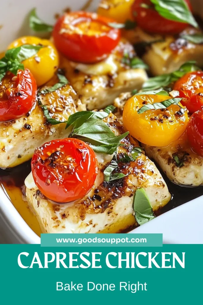Looking for a delicious and easy chicken dinner recipe? Try this Caprese Chicken Bake! This Chicken Mozzarella Recipe features juicy baked chicken breasts topped with fresh mozzarella, cherry tomatoes, and aromatic basil. Perfect for a busy weeknight, this Italian Chicken Bake is packed with flavor and simplicity. Click for the full recipe and make your dinner memorable tonight! #CapreseChickenBake #EasyChickenDinner #BakedCapreseChicken #ItalianChickenBake