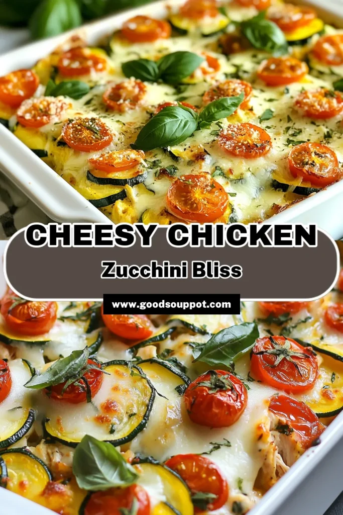 Indulge in this Cheesy Chicken Zucchini Bake, a delightful Chicken Zucchini Recipe that makes for an easy and healthy dinner option. Packed with mozzarella, shredded chicken, and fresh veggies, this Healthy Chicken Casserole is not only delicious but also nutritious! Perfect for a family meal, this Easy Zucchini Bake will have everyone asking for seconds. Try it tonight! Save this recipe for your next cooking adventure. #HealthyRecipes #ZucchiniBake #ChickenRecipe #CasseroleRecipes