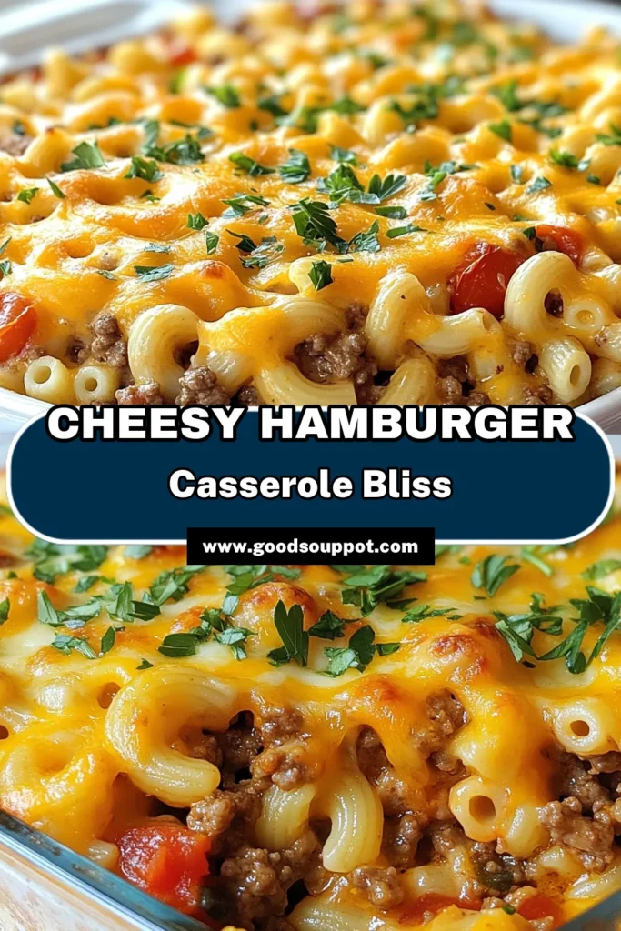 Indulge in this cheesy hamburger casserole that's a crowd-pleaser! Packed with ground beef, creamy macaroni, and melty cheeses, this easy casserole recipe is perfect for family dinners. Enjoy a comforting baked beef and cheese casserole that’s quick to make and even better to eat. Ready in just 50 minutes, it’s a fulfilling meal you’ll want to save and share. Try this macaroni and cheese recipe today! #CheesyHamburgerCasserole #EasyCasseroleRecipes #GroundBeefCasserole #BakedBeefAndCheeseCasserole