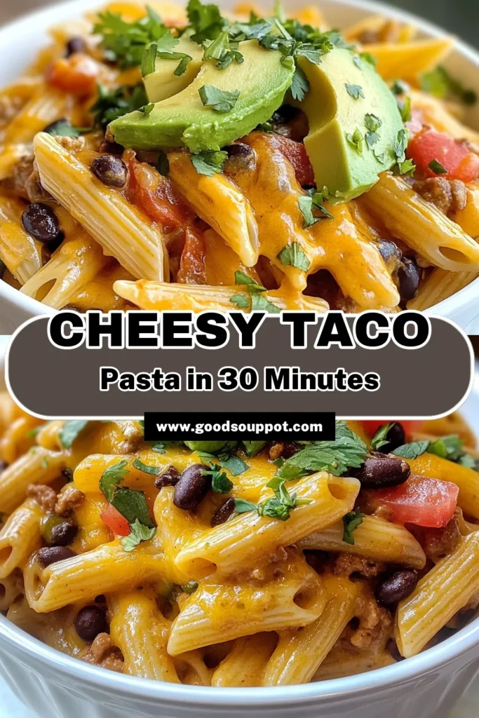 Savor this cheesy taco pasta recipe that combines the best of tacos with creamy pasta in one pot! This easy taco pasta is perfect for busy weeknights and is made with ground turkey, making it a healthy choice. With just one pot needed, cleanup is a breeze. Dive into this delicious ground turkey pasta dish, and enjoy a meal everyone will love! Save this creamy taco pasta recipe for your next dinner! #TacoPasta #OnePotRecipes #EasyDinner #ComfortFood