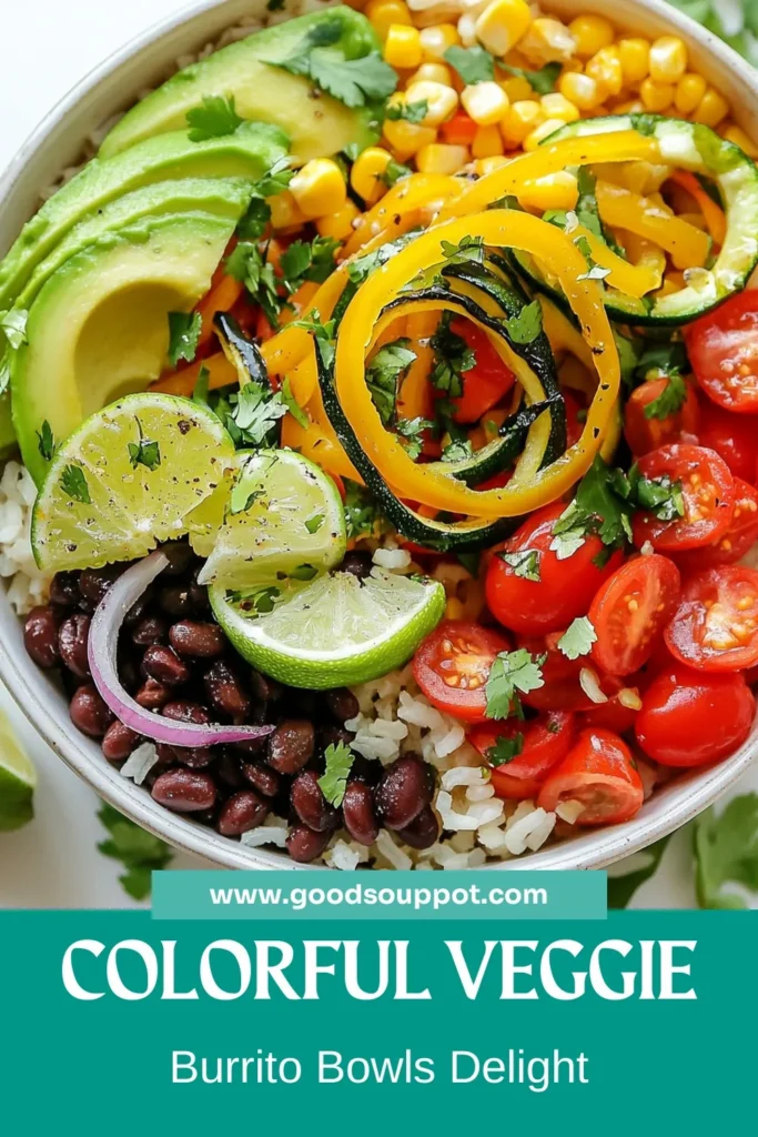 Looking for a delicious and nutritious meal? Try these veggie burrito bowls! Loaded with fresh ingredients like zucchini, bell peppers, and black beans, this healthy burrito bowl recipe is perfect for easy veggie meals. With cooked brown rice and topped with avocado and cherry tomatoes, you'll love these vegetarian rice bowls. Make your mealtime exciting and save this recipe now for a tasty dish you'll crave! #VeggieBurritoBowls #HealthyBurritoBowls #EasyVeggieMeals #BlackBeanBurritoBowls