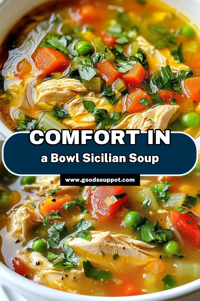 Discover this delicious Sicilian chicken soup recipe that combines healthy ingredients for an easy chicken soup bursting with Mediterranean flavors. Packed with protein-rich chicken, chickpeas, and vibrant veggies, this chicken soup with chickpeas delights both your taste buds and your health. Perfect for a quick meal, this Mediterranean soup recipe is a must-try. Save this recipe and enjoy a warm bowl today! #SicilianChickenSoup #HealthyChickenSoup #EasyChickenSoup #MediterraneanSoup