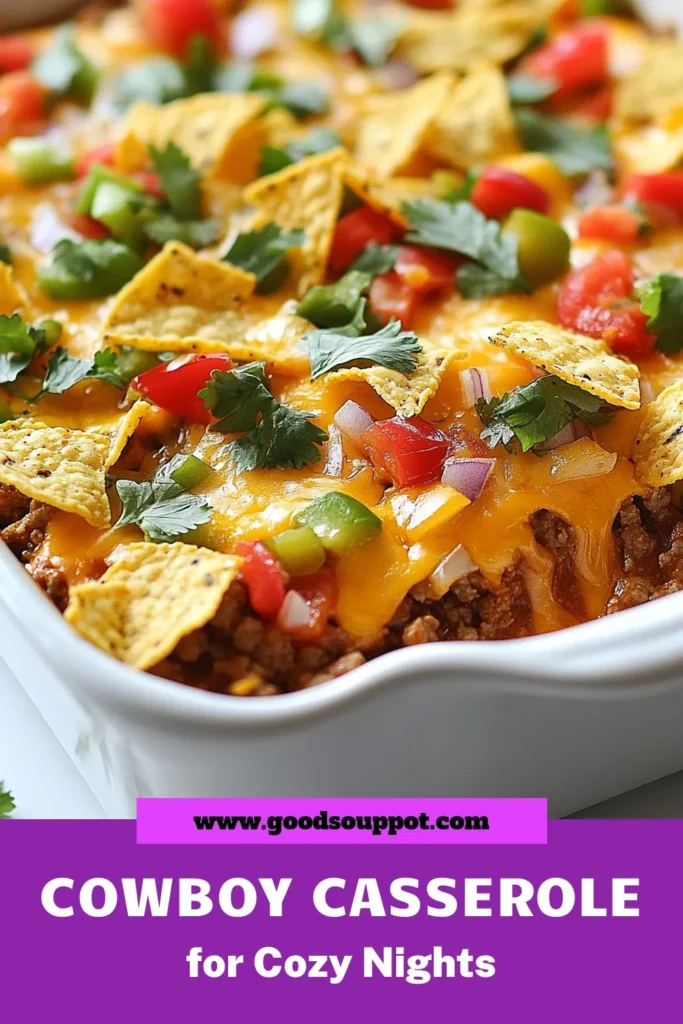 Enjoy a comforting meal with this Slow Cooker Cowboy Comfort Casserole. This delicious Ground Beef Casserole Recipe is packed with flavor and makes for an easy family dinner. Featuring a cheesy casserole with black beans, corn, and spices, it’s perfect for busy weeknights. Simplify your meal prep with this slow cooker Tex-Mex dinner that the whole family will love! Save this recipe for later and bring home the flavor! #CowboyCasserole #SlowCookerRecipes #CheesyCasserole #FamilyDinner