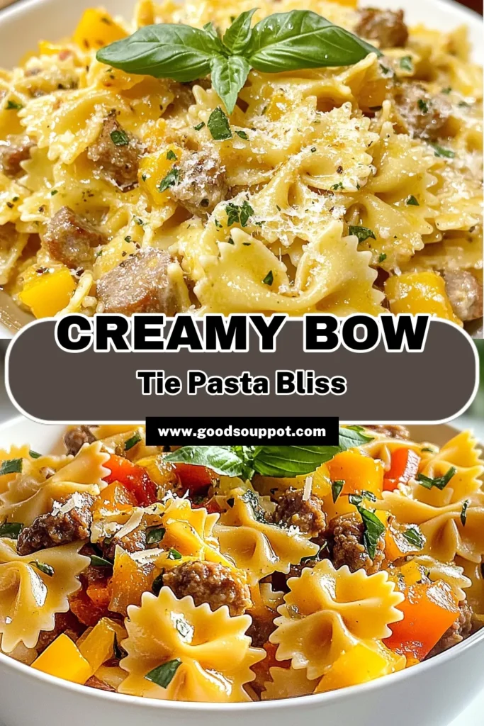 Indulge in this easy bow tie pasta recipe that pairs perfectly with zesty Italian sausage for a creamy pasta dish everyone will love. With fresh ingredients like garlic, onion, and bell pepper, this Italian sausage pasta is a delightful twist anyone can create in just 30 minutes. Perfect for busy weeknights, try this recipe now and savor a delicious meal! Save this creamy pasta recipe for your next dinner! #BowTiePasta #ItalianSausagePasta #CreamyPastaDishes #EasyPastaWithSausage