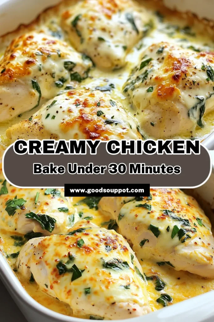 Indulge in this creamy low carb chicken bake for a delicious keto chicken dinner that’s sure to impress! Made with tender chicken breasts, creamy cheese, and nutritious spinach, this creamy chicken recipe is packed with flavor. Perfect for busy nights, this chicken with cream cheese dish is easy to prepare and satisfying. Save this healthy recipe for your next meal prep and enjoy every bite. #LowCarbChickenBake #KetoChickenDinner #CreamyChickenRecipe #SpinachChickenBake