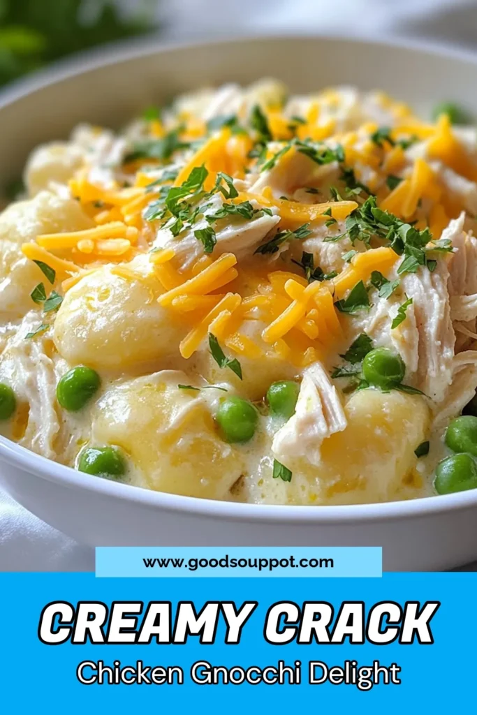 Indulge in the deliciousness of Crack Chicken Gnocchi, a creamy chicken gnocchi recipe that’s sure to become a favorite! This easy gnocchi dish combines tender chicken, savory spices, and rich cheese for ultimate comfort in every bite. Perfect for busy nights, this one pot chicken gnocchi takes just 30 minutes to make. Save this recipe for a comforting chicken dinner your family will love! #CrackChickenGnocchi #ComfortFood #GnocchiRecipe #EasyDinner