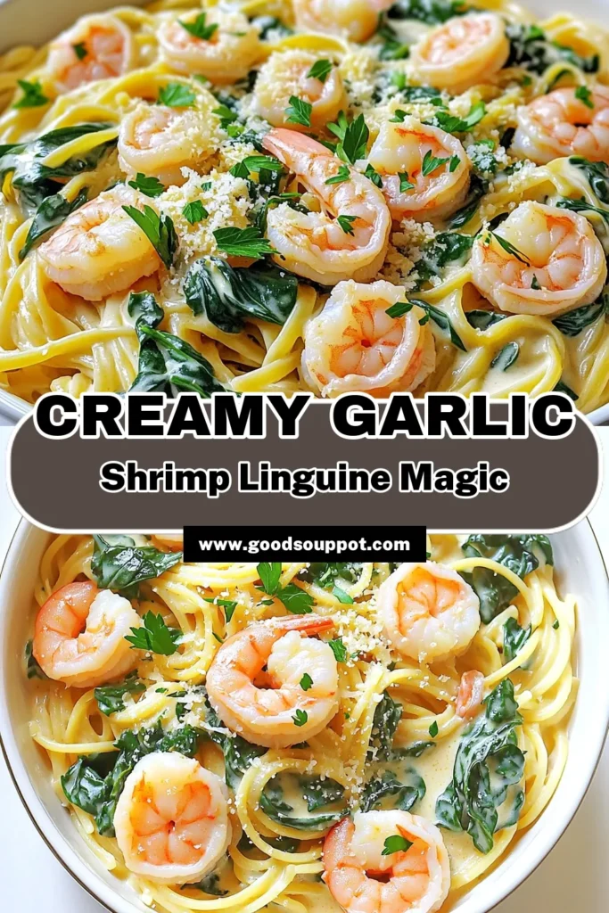 Indulge in a delicious One Pan Creamy Garlic Shrimp Linguine that’s easy to make and bursting with flavor! This simple recipe combines succulent shrimp, rich cream, and fresh spinach, all in one skillet for a hassle-free meal. Perfect for weeknight dinners, it's ready in just 25 minutes! Click through for the full recipe and make your dinner unforgettable tonight! #CreamyShrimpLinguine #EasyDinner #OnePanRecipes #ShrimpRecipes