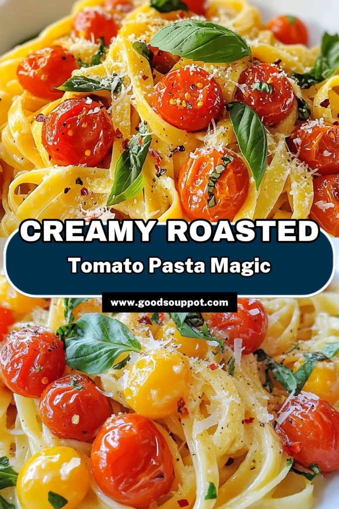 Discover the ultimate roasted tomato pasta recipe that combines fresh cherry tomato cream sauce with delicious Parmesan for a creamy pasta with tomatoes that's perfect for any night! This easy pasta dinner is quick to whip up and full of flavor, making it a go-to for busy weeknights. Try this easy roasted tomato cream pasta today and elevate your dinner game! Save this recipe for later! #RoastedTomatoPasta #CreamyPasta #EasyDinner #ParmesanPasta