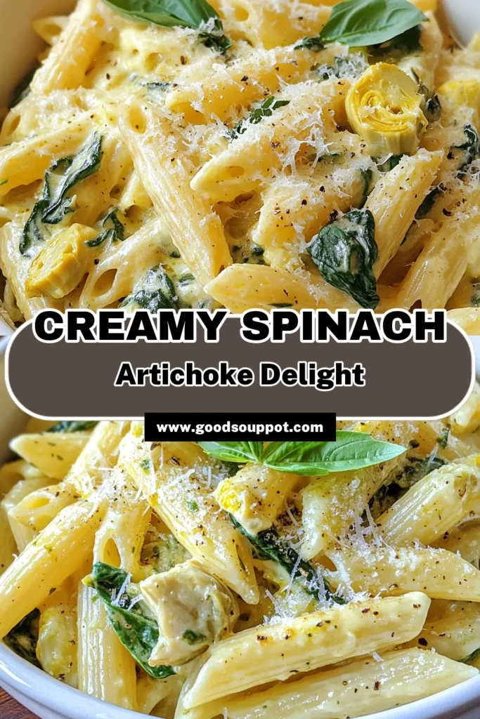 Discover the amazing flavor of Creamy Spinach Artichoke Pasta! This easy creamy pasta dish combines penne pasta with fresh spinach and artichokes, perfect for vegetarian pasta recipes lovers. Follow this simple Spinach Artichoke Pasta Recipe for a delightful meal that the whole family will enjoy. Save this recipe now and impress your guests! #CreamyPasta #VegetarianRecipes #PastaLovers #EasyDinnerIdeas