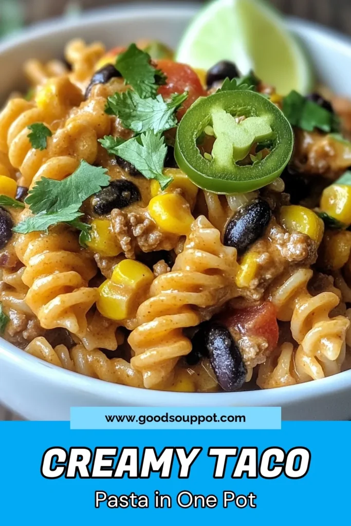 Satisfy your cravings with this One-Pot Taco Pasta! This creamy taco pasta recipe is perfect for a quick weeknight dinner. Made with ground turkey, cheese, and spices, it’s an easy taco pasta dish you’ll love. In just 30 minutes, enjoy a hearty meal all in one pot! Perfect for busy nights, this one-pot pasta meal is sure to be a family favorite. Save this recipe for a delicious dinner tonight! #OnePotTacoPasta #EasyTacoPasta #QuickMeal #GroundTurkeyPastaDish