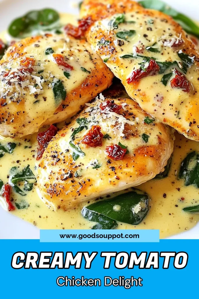 Looking for an easy chicken recipe to spice up your dinner routine? Try this creamy sun-dried tomato chicken! With a rich sun-dried tomato sauce, it's perfect for quick weeknight meals. This flavorful dish takes just 30 minutes to prepare and will impress your family or guests. Serve it with fresh spinach and Parmesan cheese for a delicious finish. Save this recipe for your next chicken dinner idea! #ChickenRecipes #EasyMeals #WeeknightDinner #CookingAtHome