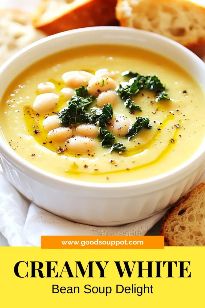Discover the ultimate creamy white bean soup recipe that’s not just delicious but also healthy! This vegan white bean soup features a flavorful blend of vegetables and is cooked in vegetable broth for a nutritious meal. Perfect for any day, this easy soup recipe will warm you up and satisfy your cravings. Try it today and enjoy a comforting bowl of goodness. Save this healthy bean soup recipe for later! #WhiteBeanSoup #VeganRecipes #HealthyEating #SoupSeason