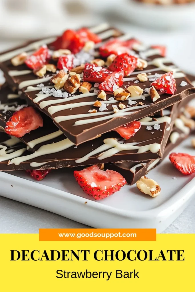 Indulge in this delightful chocolate covered strawberry bark that's not only an easy chocolate bark recipe but also a delicious homemade chocolate snack! With a combination of rich dark and creamy white chocolate, plus freeze-dried strawberry treats and optional pecans, it's a perfect dessert for any occasion. Make this irresistible treat today and impress your friends and family! Save this recipe now for a sweet surprise! #ChocolateCoveredStrawberryBark #EasyChocolateBark #HomemadeChocolateSnacks #DarkAndWhiteChocolateDessert