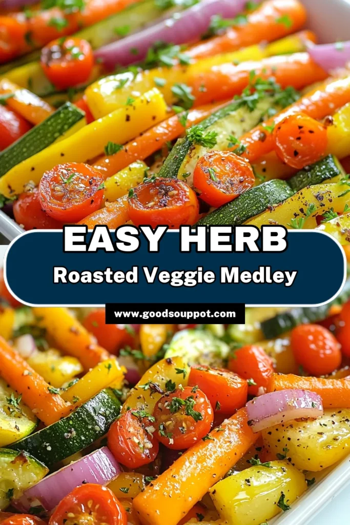 Looking for a healthy vegetable recipe that packs flavor? Try this delicious herb roasted vegetable medley! Packed with colorful Italian herb vegetables like carrots, bell peppers, and zucchini, this oven roasted veggie dish is a perfect side or main course. Quick to prepare and bursting with taste, it's sure to become a family favorite. Save this recipe for your next meal! #HerbRoastedVegetables #RoastedVegetableMedley #HealthyRecipes #OvenRoastedVeggies