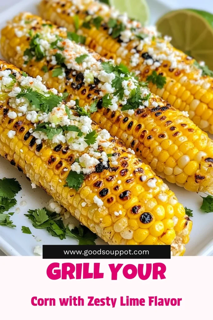 Looking for a delicious grilled corn recipe? Try this zesty lime grilled corn! This vibrant dish brings the flavors of Mexican street corn to your backyard. With lime juice, chili powder, and creamy Cotija cheese, this zesty corn on the cob will be the star of your summer barbeque. Perfect for your next cookout, it's easy to make on the grill. Save this lime grilled corn recipe for your next gathering! #GrilledCorn #ZestyCorn #CornOnTheGrill #MexicanStreetCorn