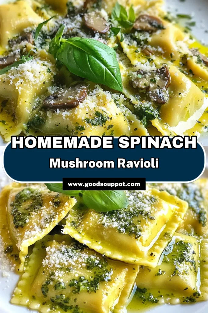 Discover this mouthwatering Spinach Mushroom Ravioli recipe that's perfect for cozy dinners. With a delicious ricotta spinach filling and homemade pasta, this dish is a standout in fresh pasta recipes. Perfect for vegetarian pasta dishes, it's easy to make and sure to impress! Try it for your next meal and elevate your cooking game. Save this easy recipe and share the love! #SpinachMushroomRavioli #HomemadeRavioli #FreshPastaRecipes #VegetarianPastaDishes