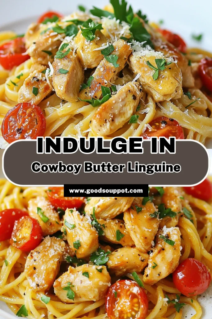 Discover this mouthwatering Cowboy Butter Chicken Linguine that elevates your dinner game! This easy Cowboy Butter recipe combines tender chicken and linguine pasta for a rich and creamy chicken linguine dish. With the flavors of garlic and spices, this Garlic Butter Chicken Pasta will delight your taste buds. Perfect for busy weeknights! Pin it now and enjoy a delicious meal tonight! #CowboyButterChicken #LinguinePastaRecipe #GarlicButterChickenPasta #EasyDinnerIdeas